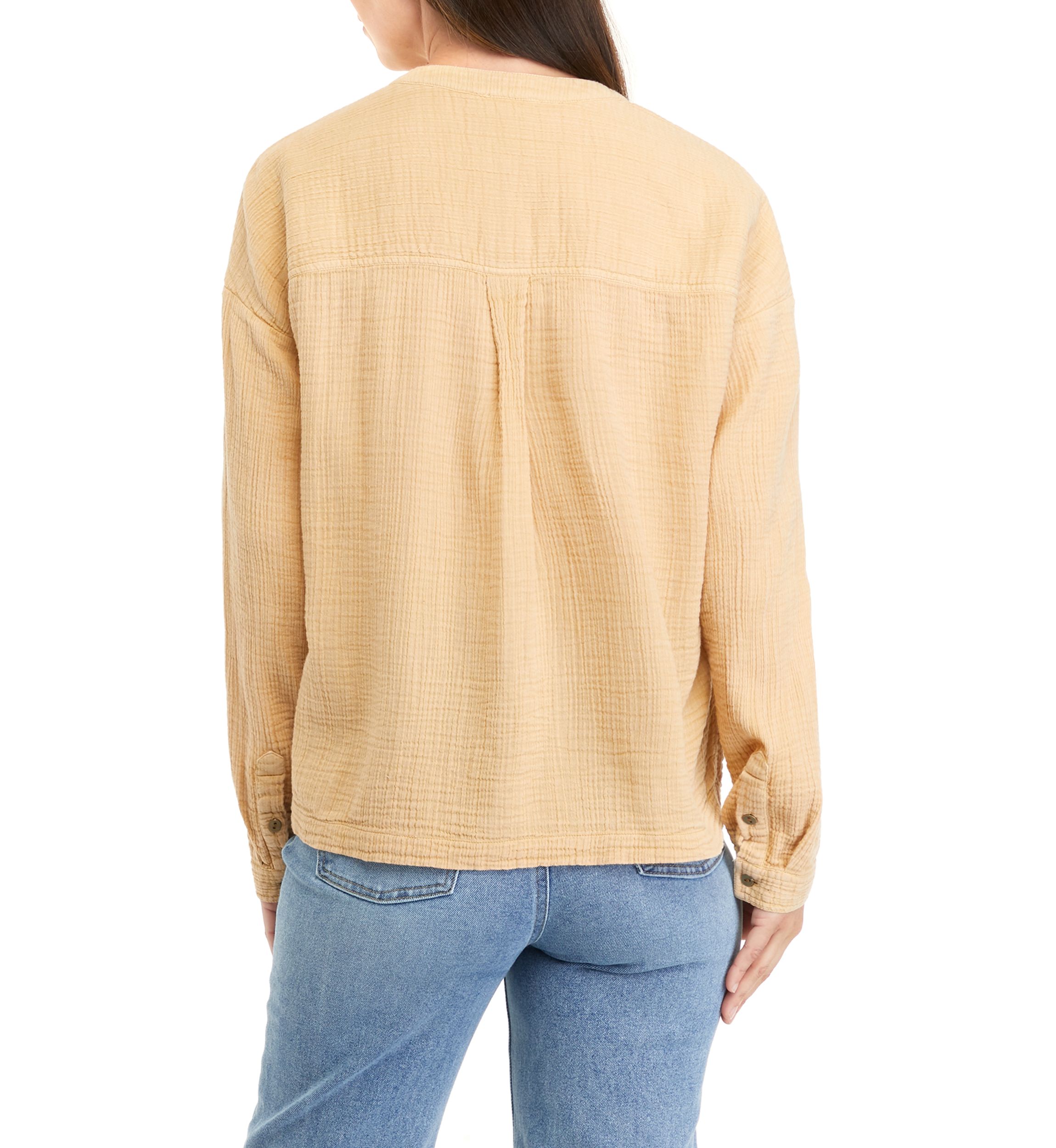Womens Long Sleeve Gauze Henley Top							