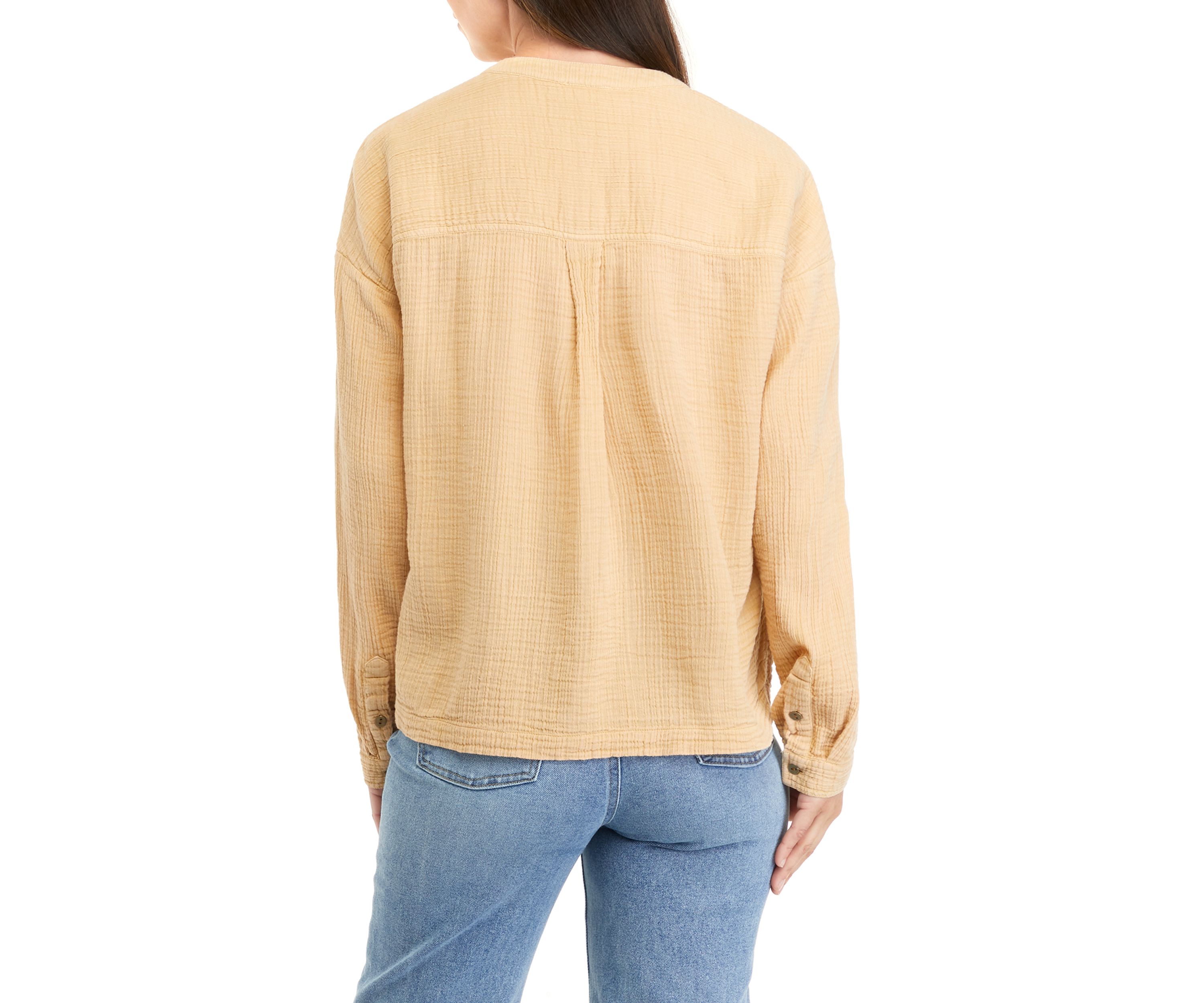 Womens Long Sleeve Gauze Henley Top							