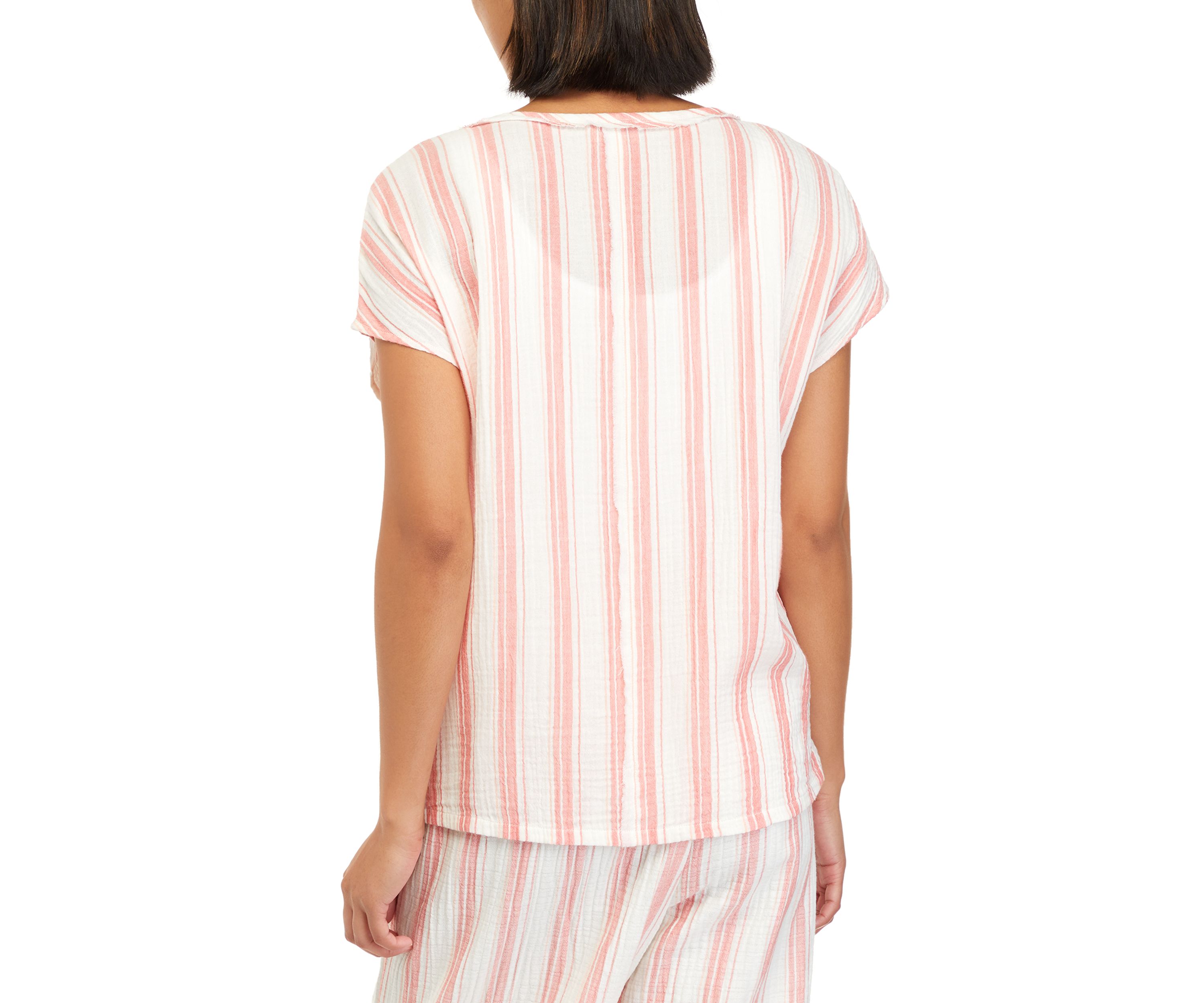 Womens Short Sleeve Cotton Gauze V-Neck Dolman Top									