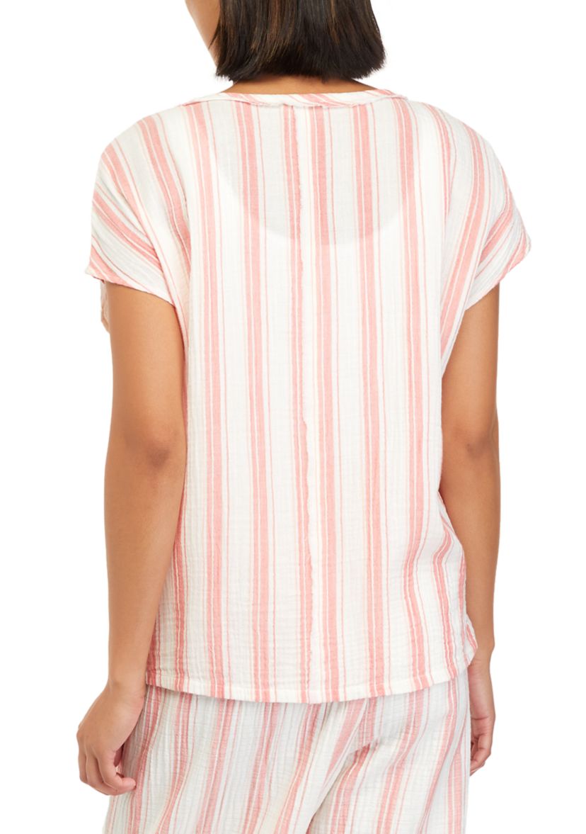 Womens Short Sleeve Cotton Gauze V-Neck Dolman Top									