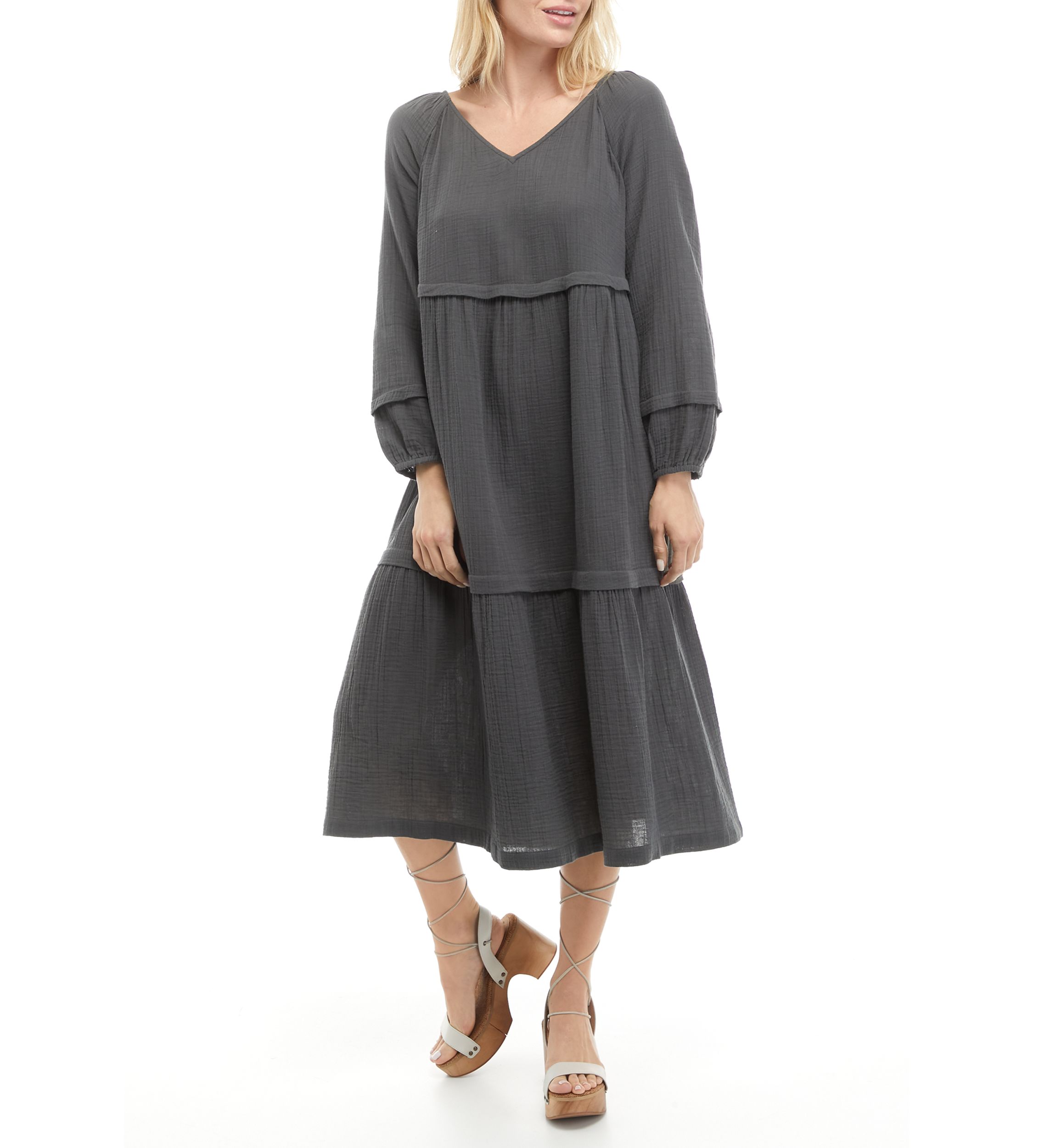 Womens 3/4 Tie Sleeve Peasant Dress 