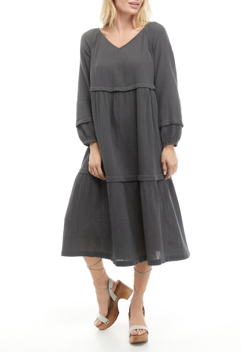 Womens 3/4 Tie Sleeve Peasant Dress 