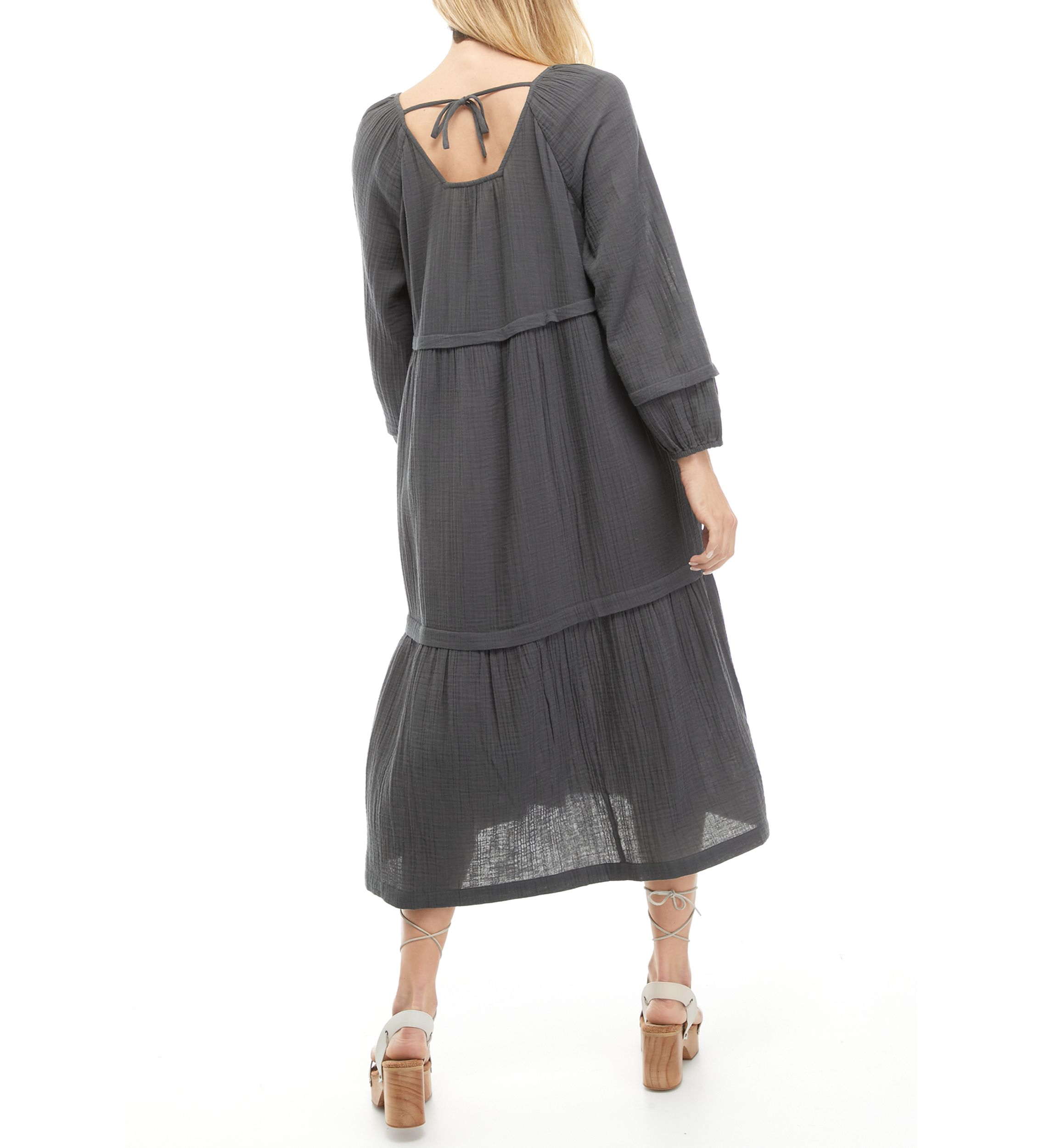Womens 3/4 Tie Sleeve Peasant Dress 