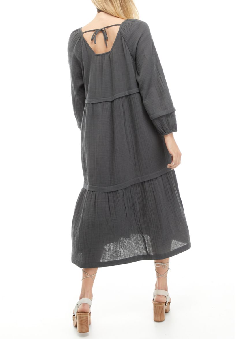 Womens 3/4 Tie Sleeve Peasant Dress 
