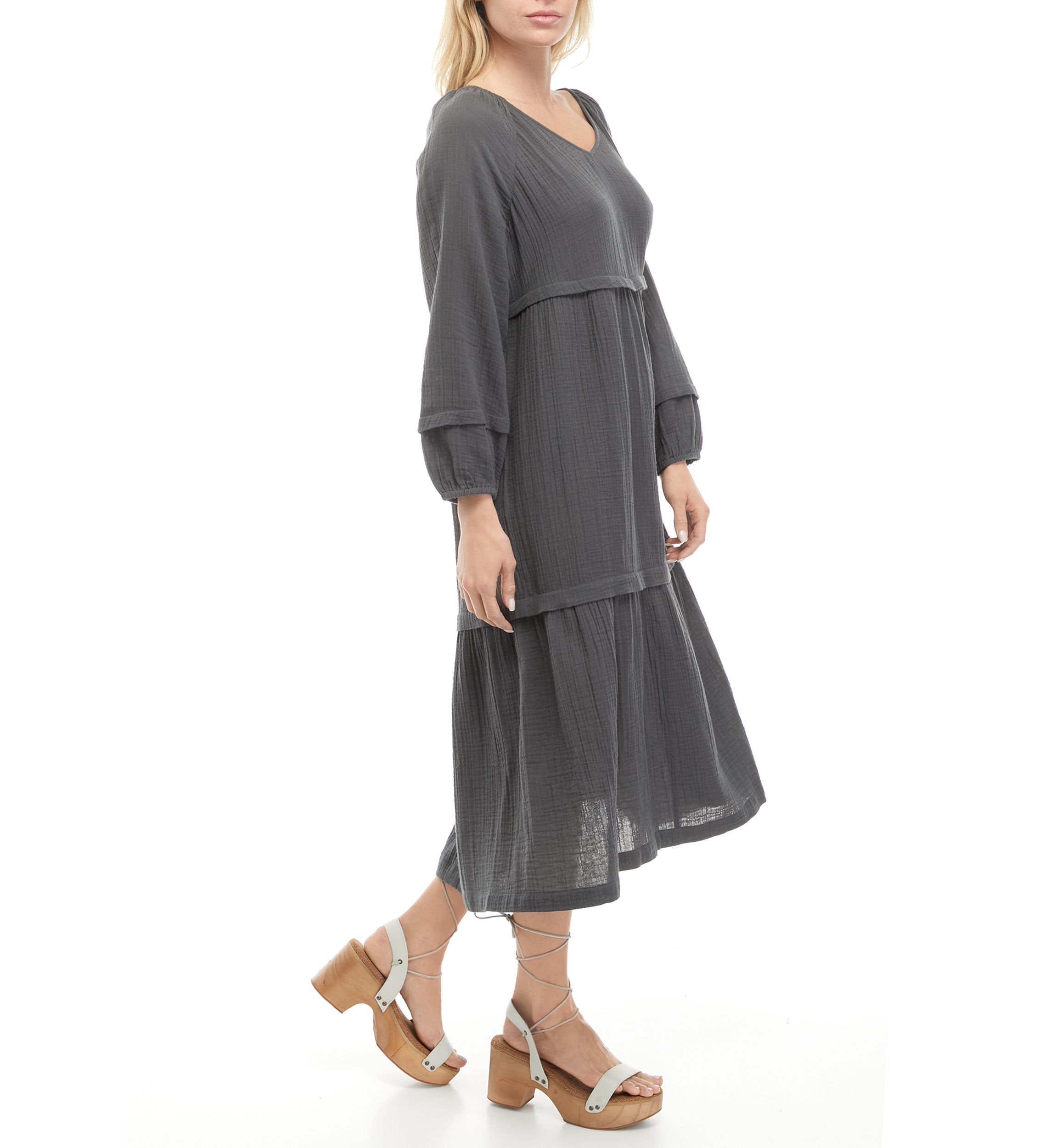 Womens 3/4 Tie Sleeve Peasant Dress 