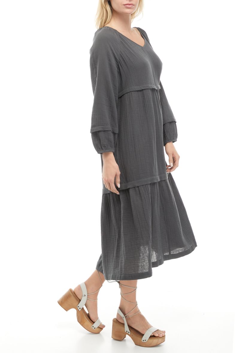 Womens 3/4 Tie Sleeve Peasant Dress 