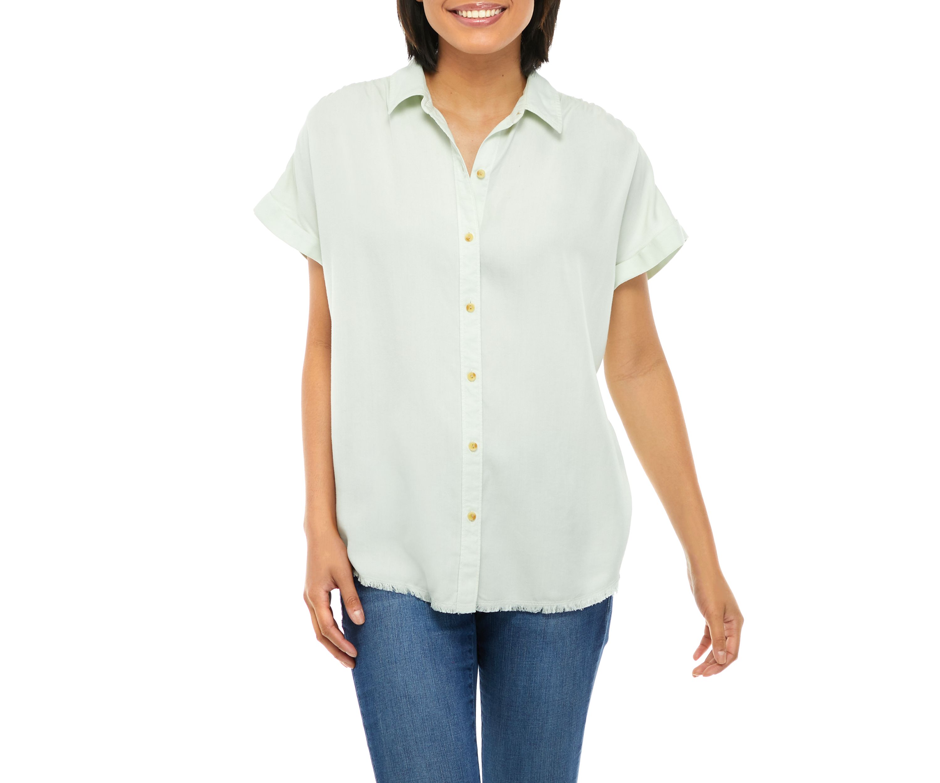   Womens Short Sleeve Boyfriend Button Up Shirt 