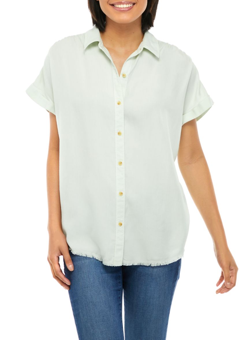   Womens Short Sleeve Boyfriend Button Up Shirt 