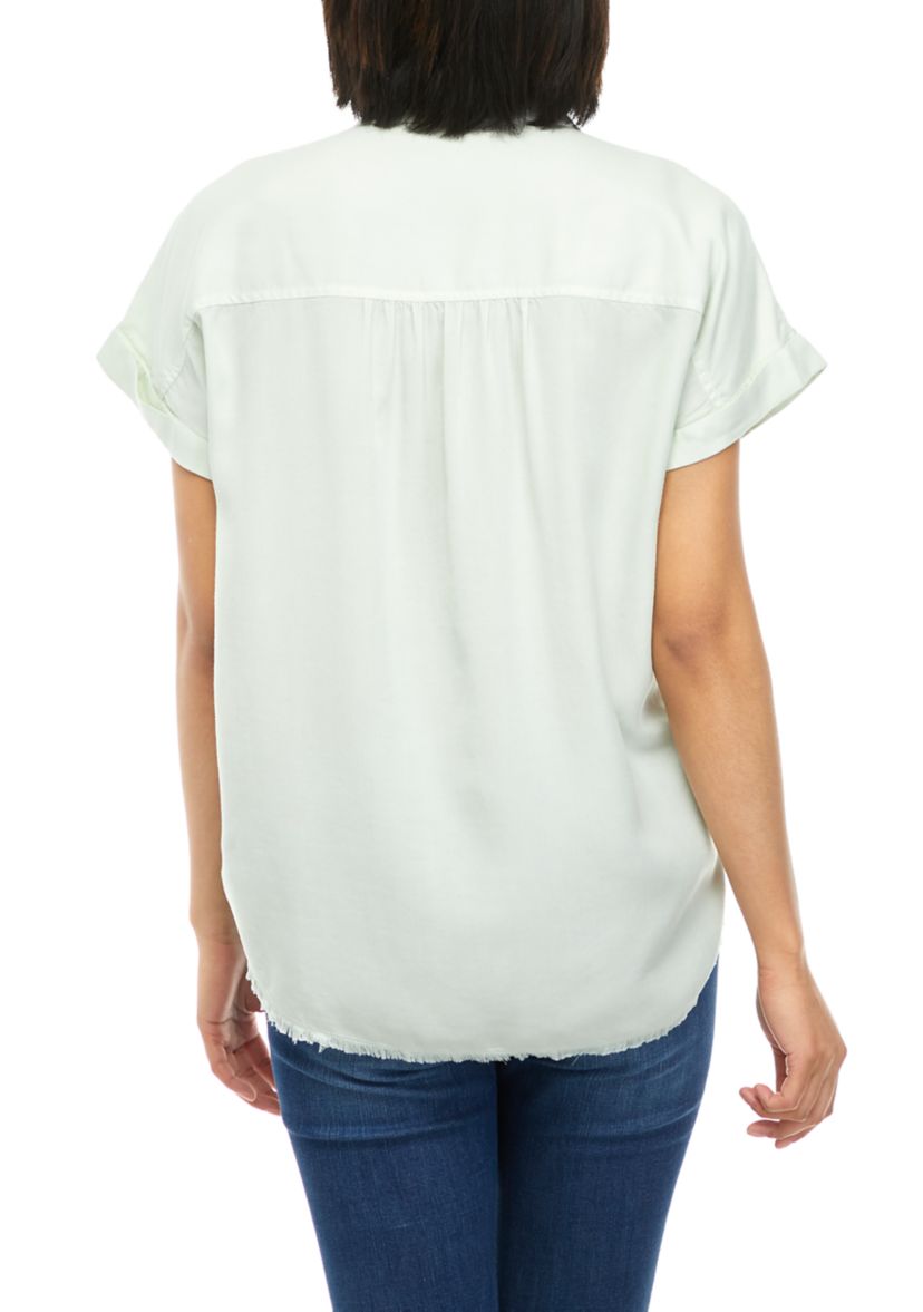   Womens Short Sleeve Boyfriend Button Up Shirt 
