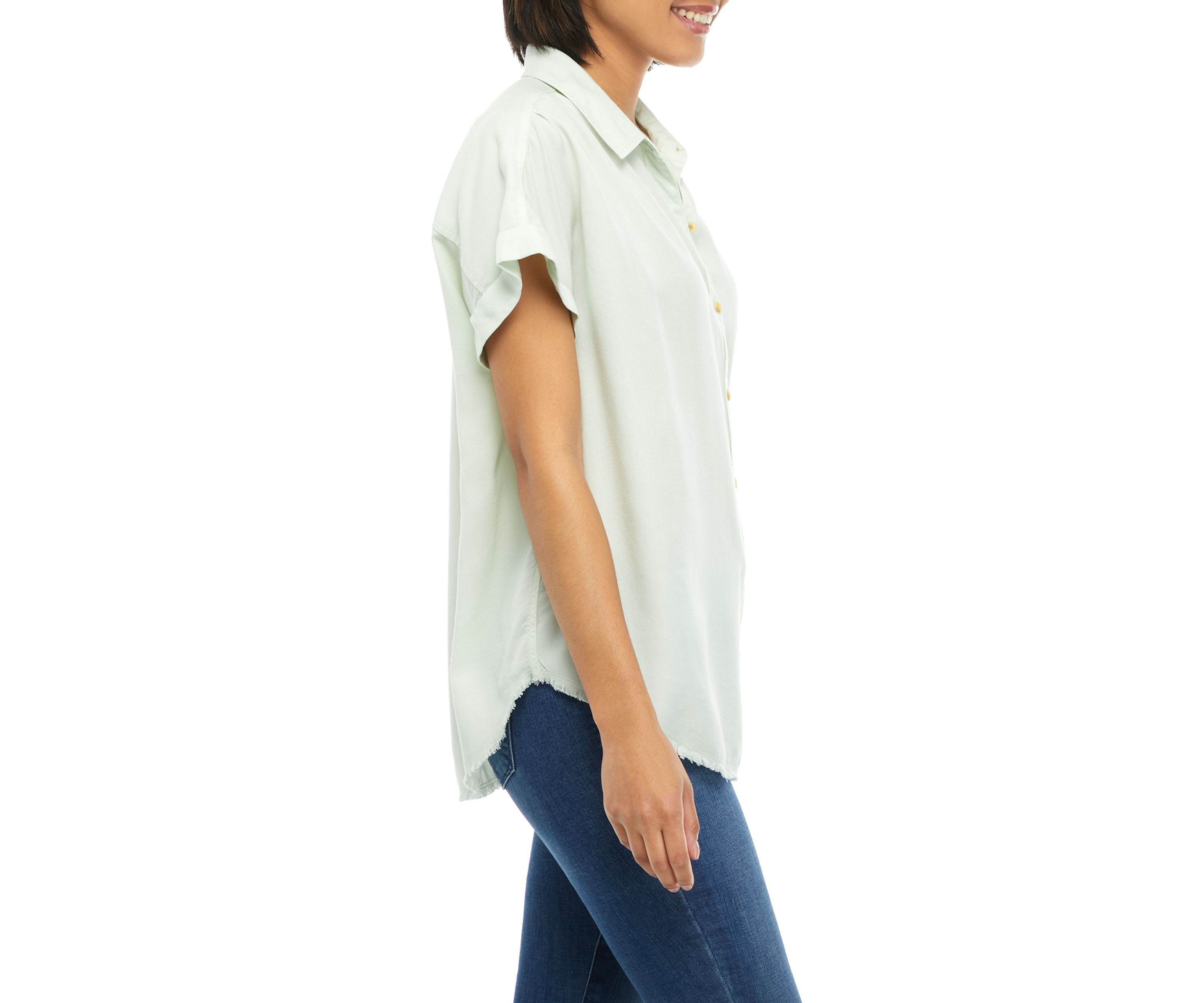   Womens Short Sleeve Boyfriend Button Up Shirt 