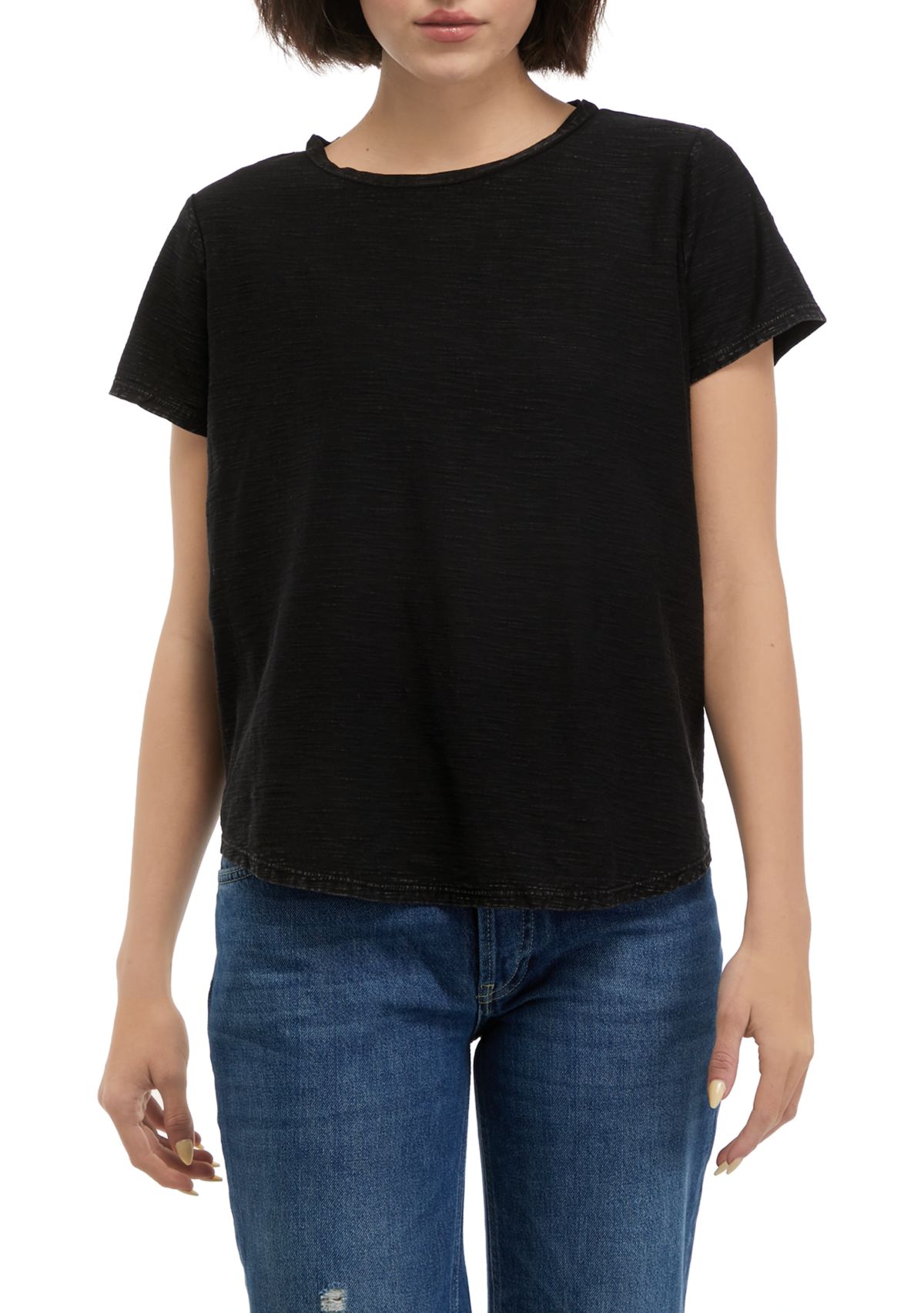 Womens Solid Short Sleeve Crew Neck T-Shirt