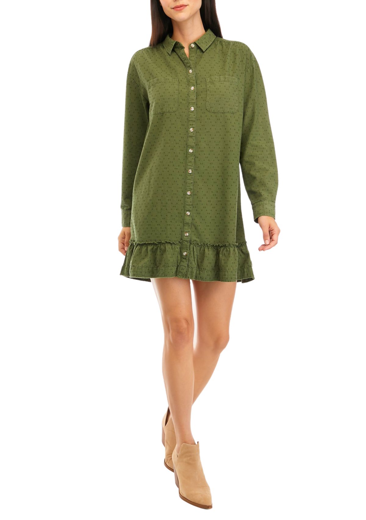 Womens Ruffle Hem Shirtdress
