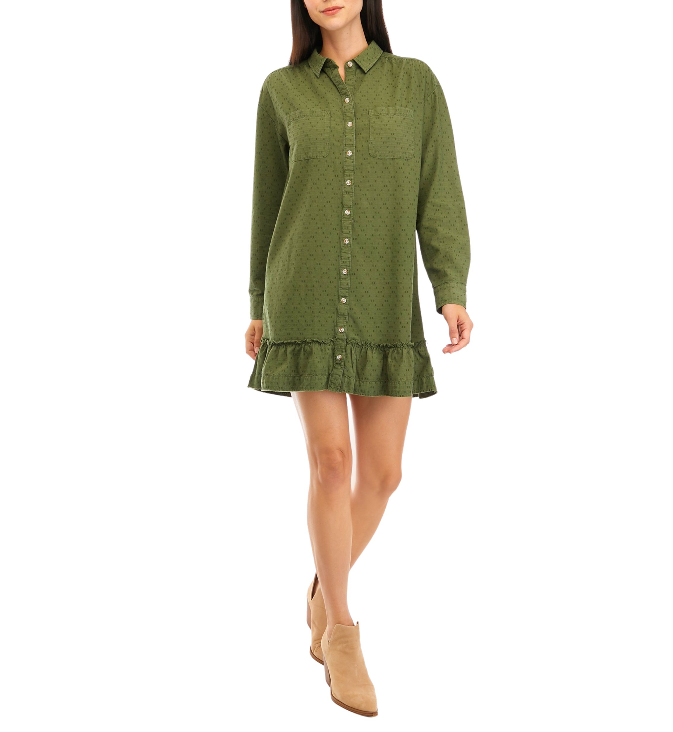 Womens Ruffle Hem Shirtdress