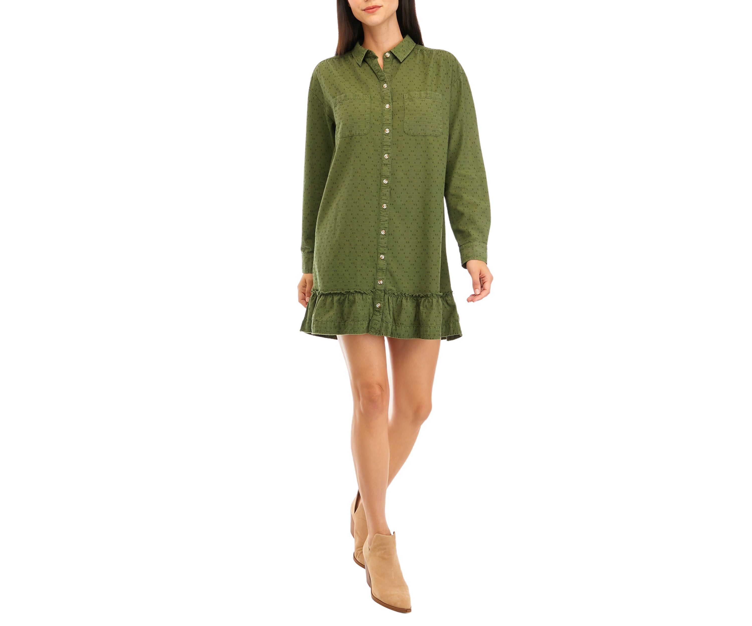 Womens Ruffle Hem Shirtdress