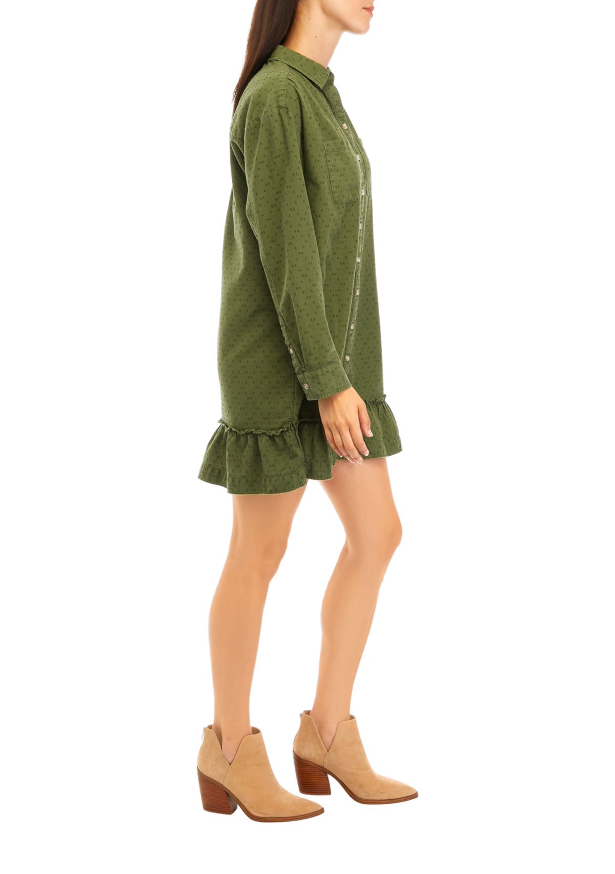 Womens Ruffle Hem Shirtdress