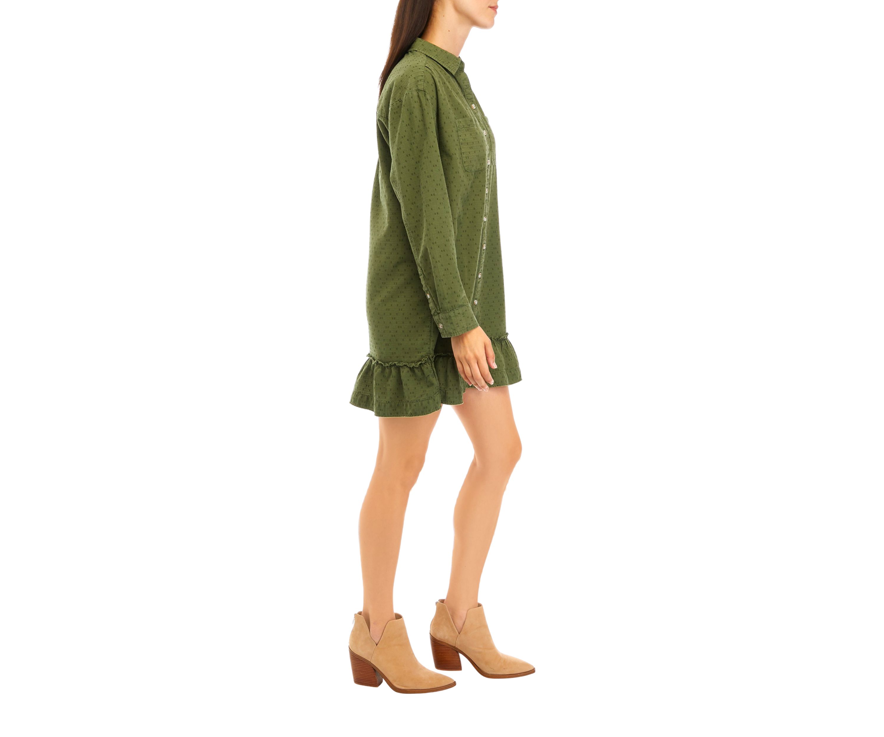 Womens Ruffle Hem Shirtdress