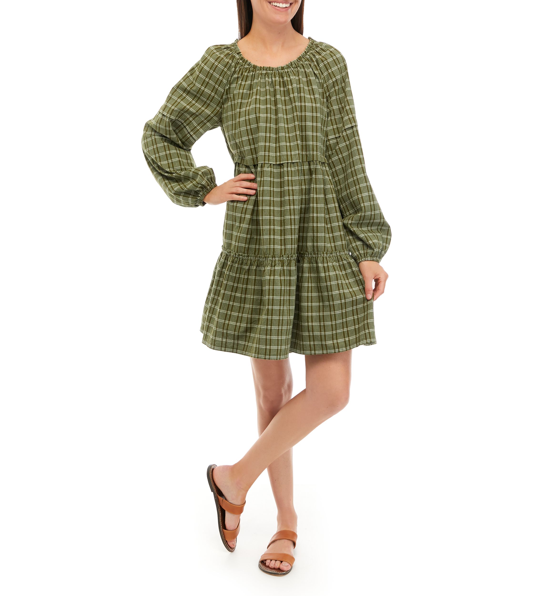 Womens Long Sleeve Tiered Mini Dress