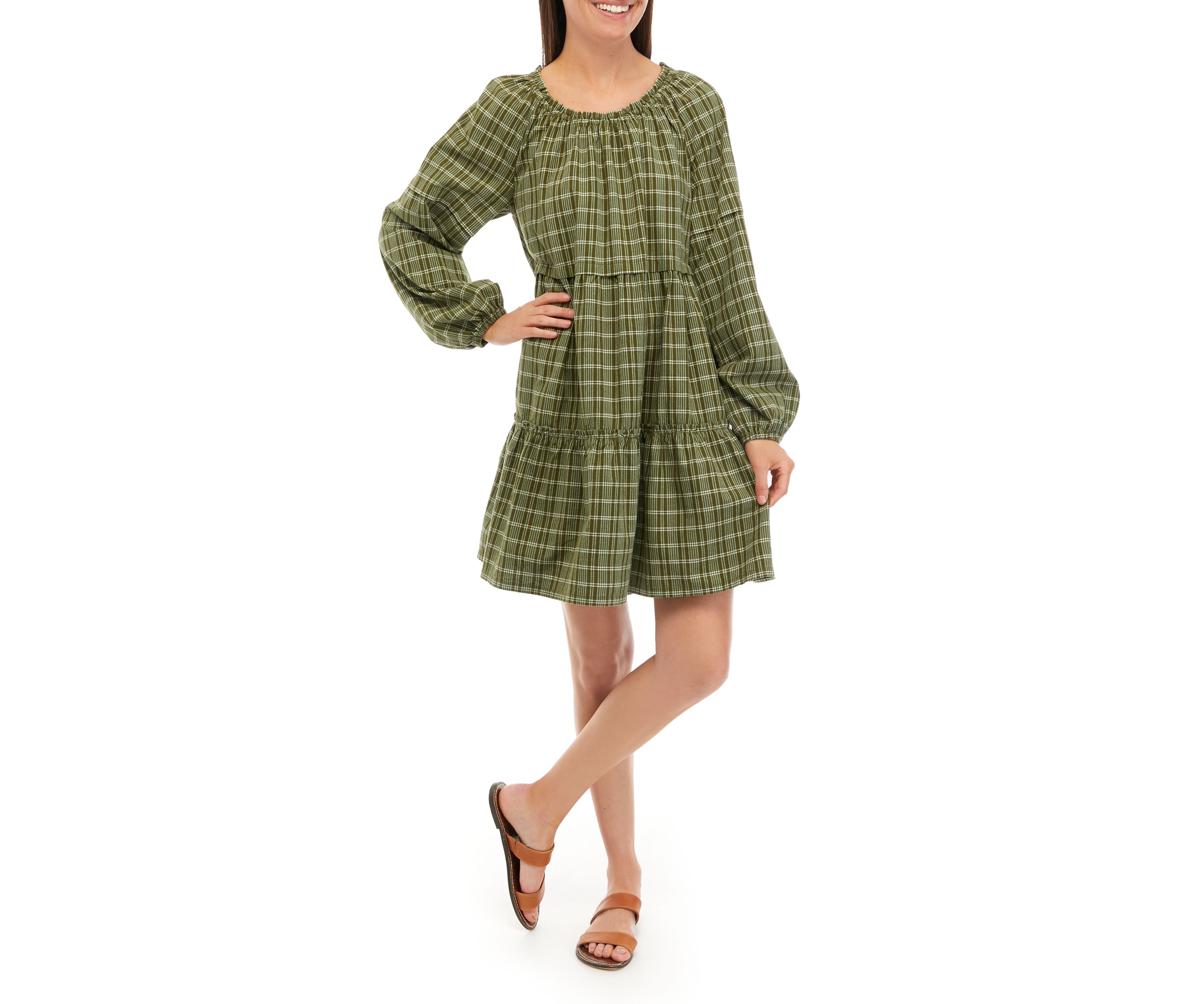 Womens Long Sleeve Tiered Mini Dress