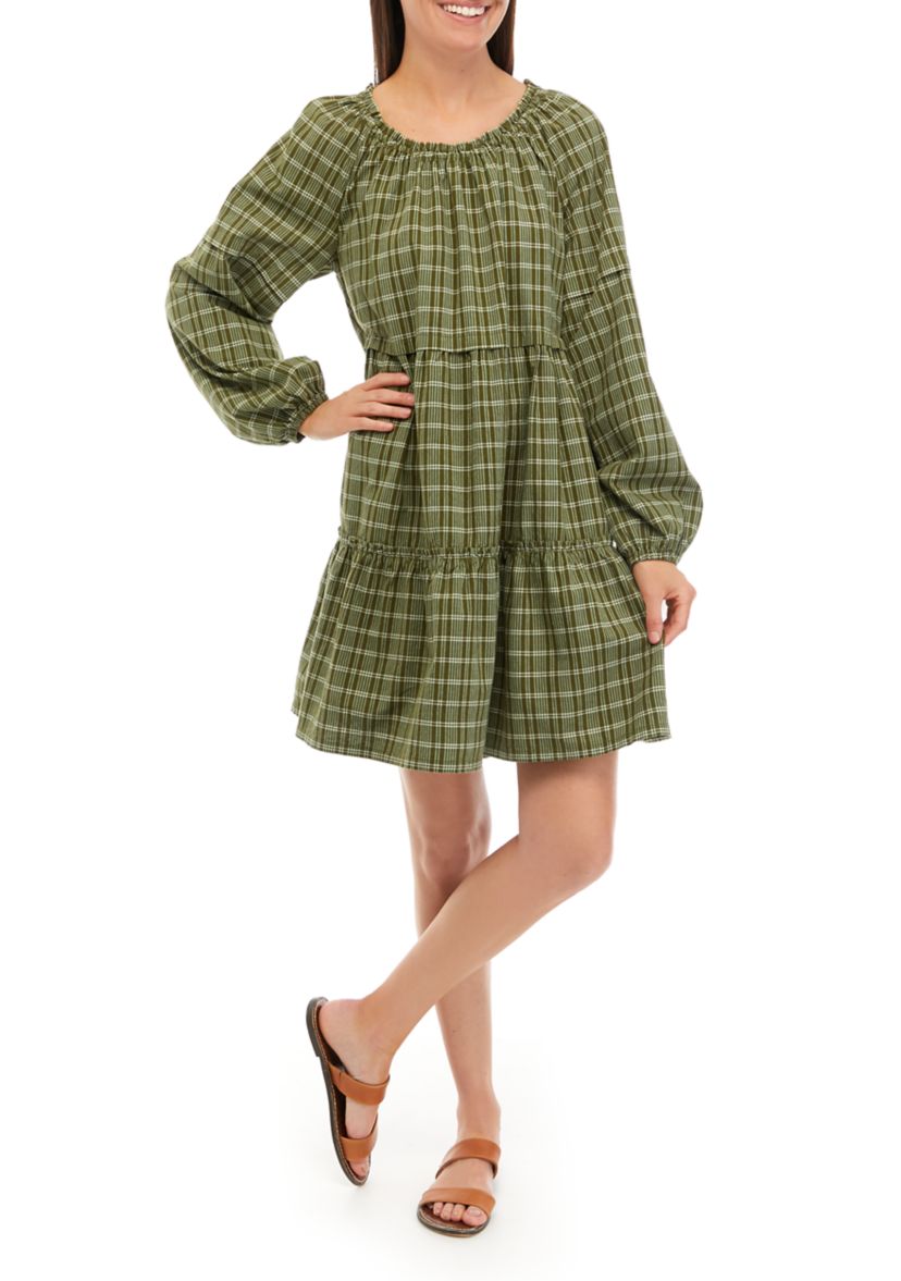 Womens Long Sleeve Tiered Mini Dress