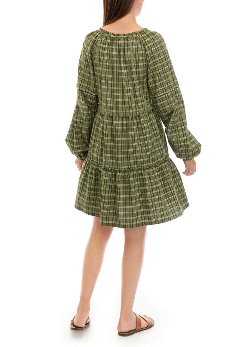 Womens Long Sleeve Tiered Mini Dress