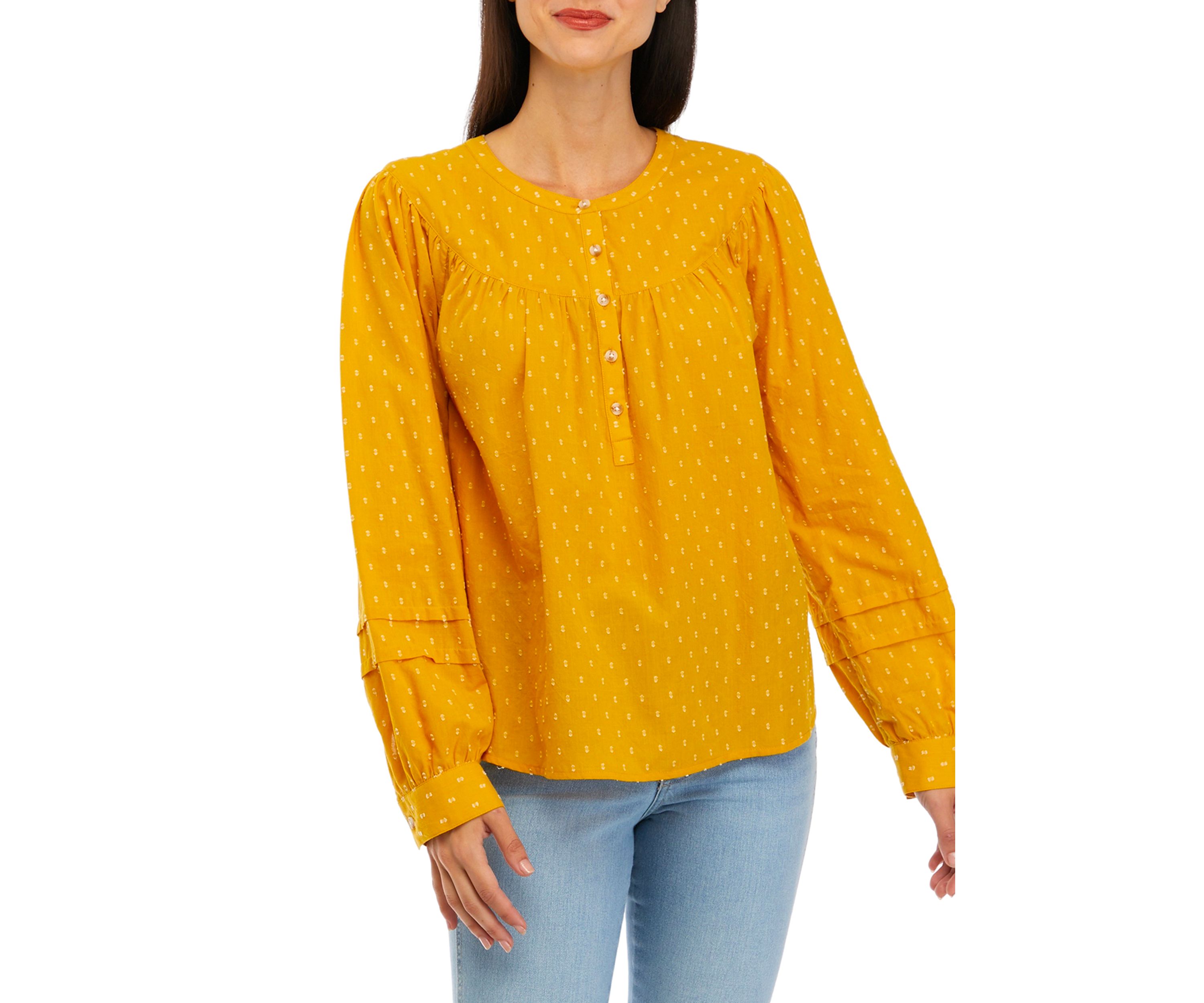 Womens Long Sleeve Popover Blouse