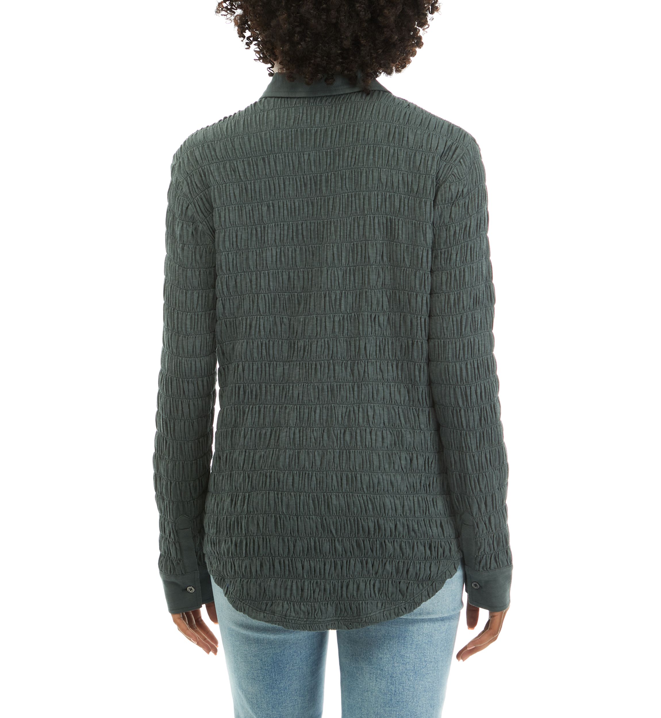 Womens Textured Knit Button Down Shirt