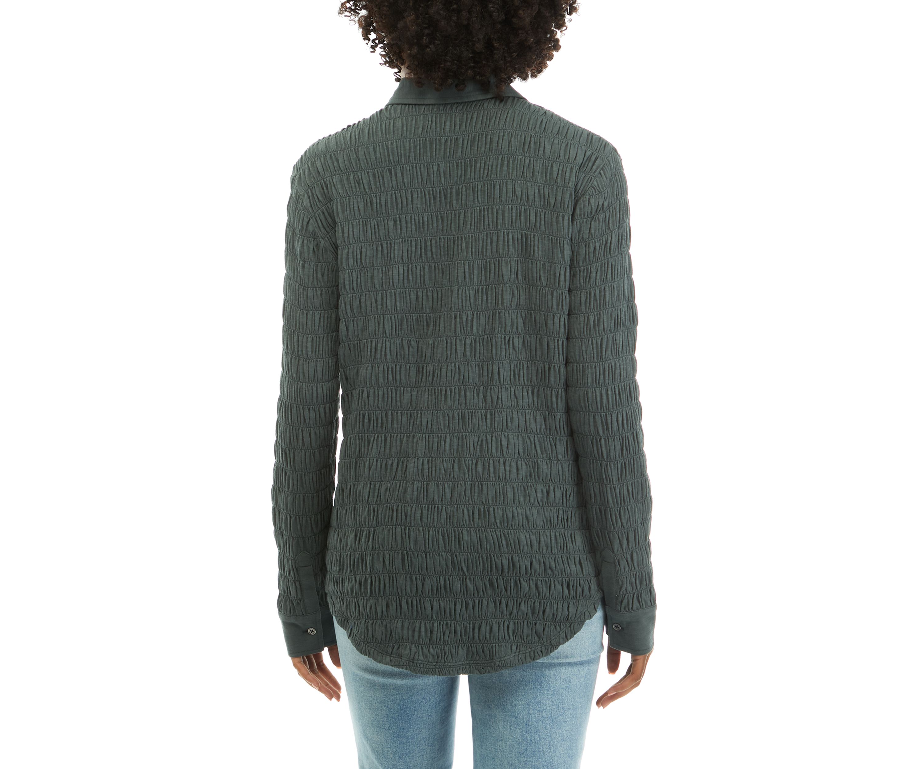 Womens Textured Knit Button Down Shirt