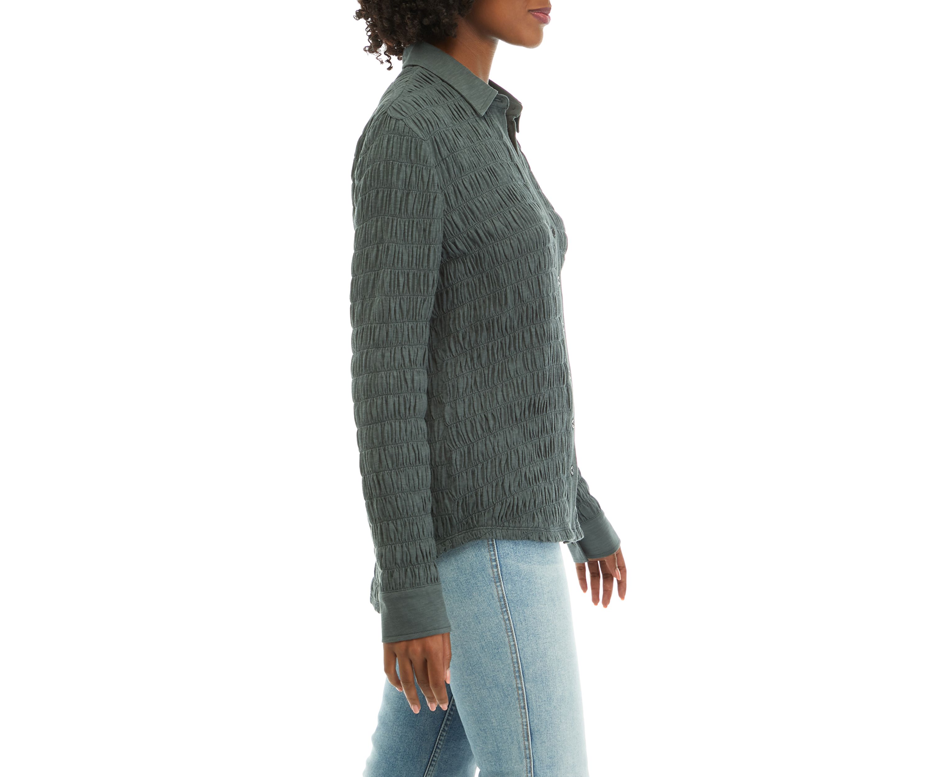 Womens Textured Knit Button Down Shirt