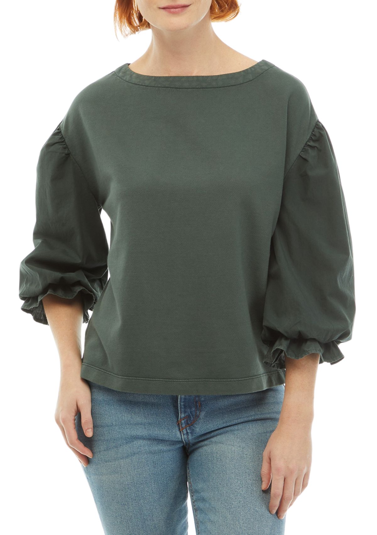 Womens Knit Woven Mix Pullover Top