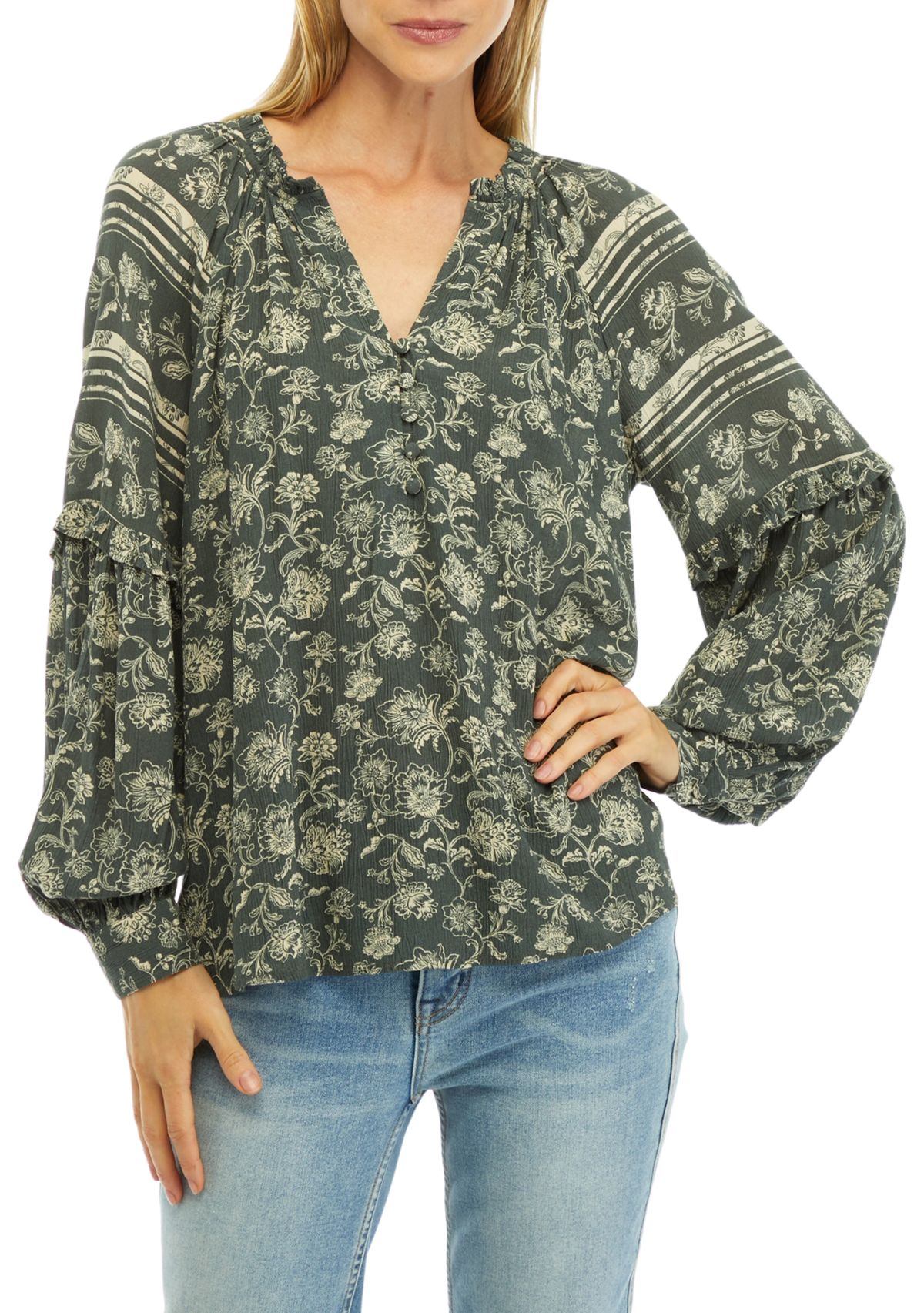 Womens Printed Split Neck Blouse