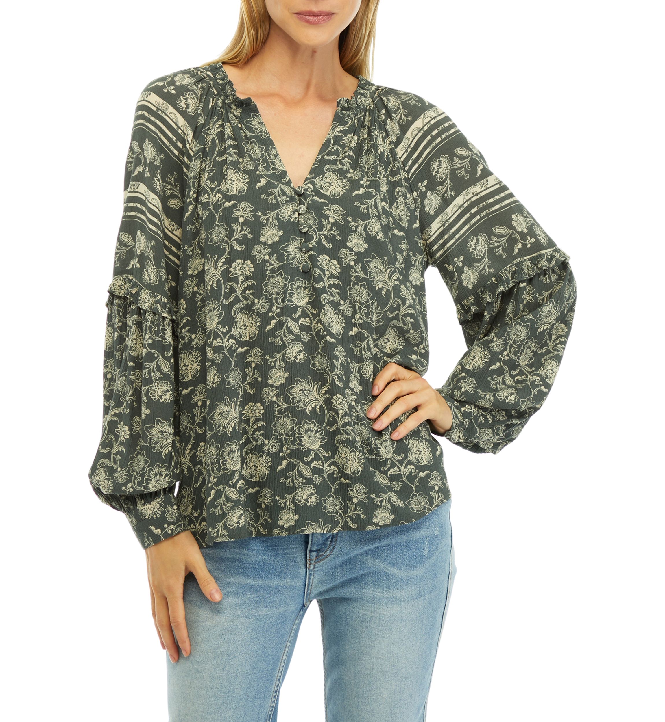 Womens Printed Split Neck Blouse