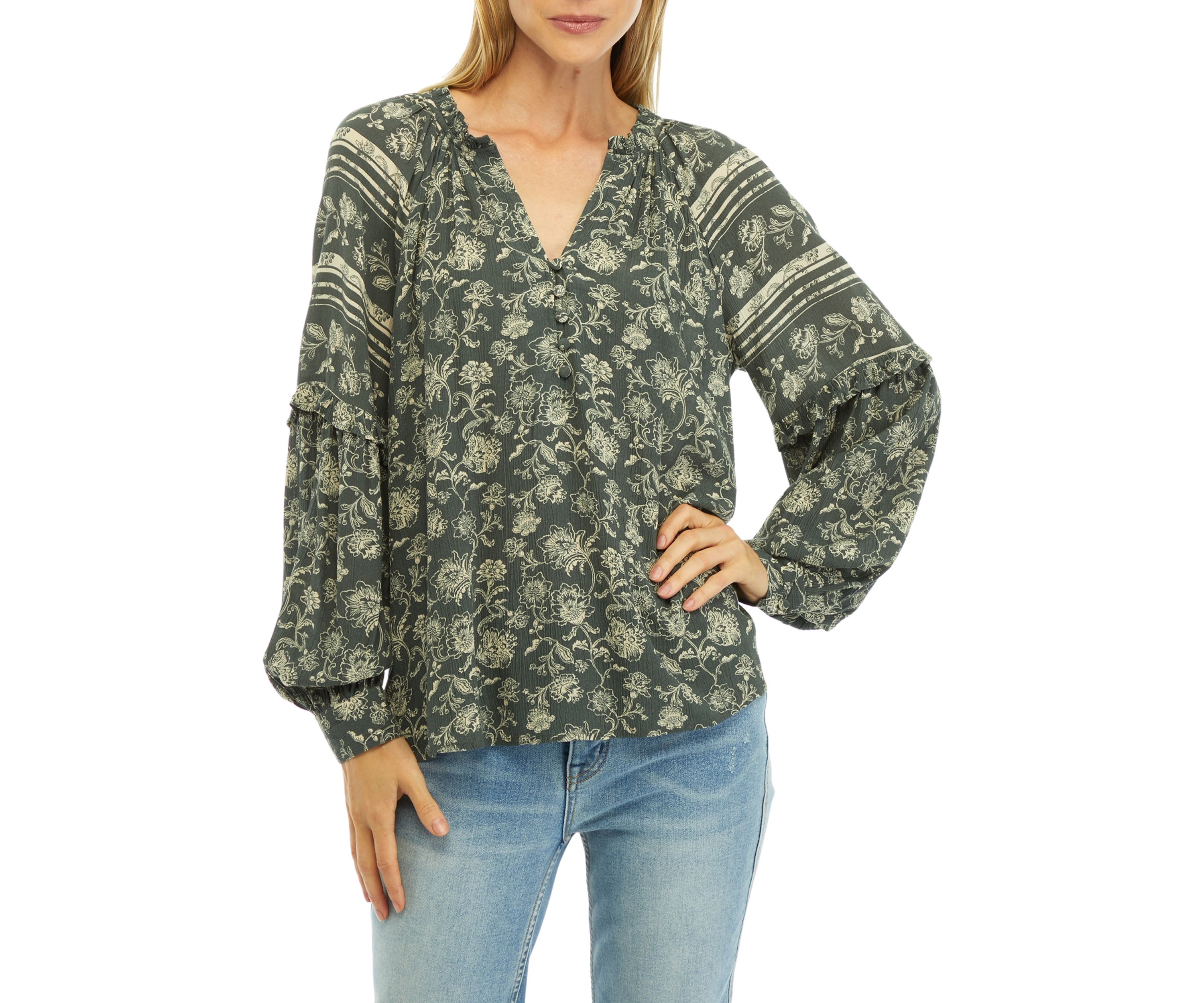 Womens Printed Split Neck Blouse