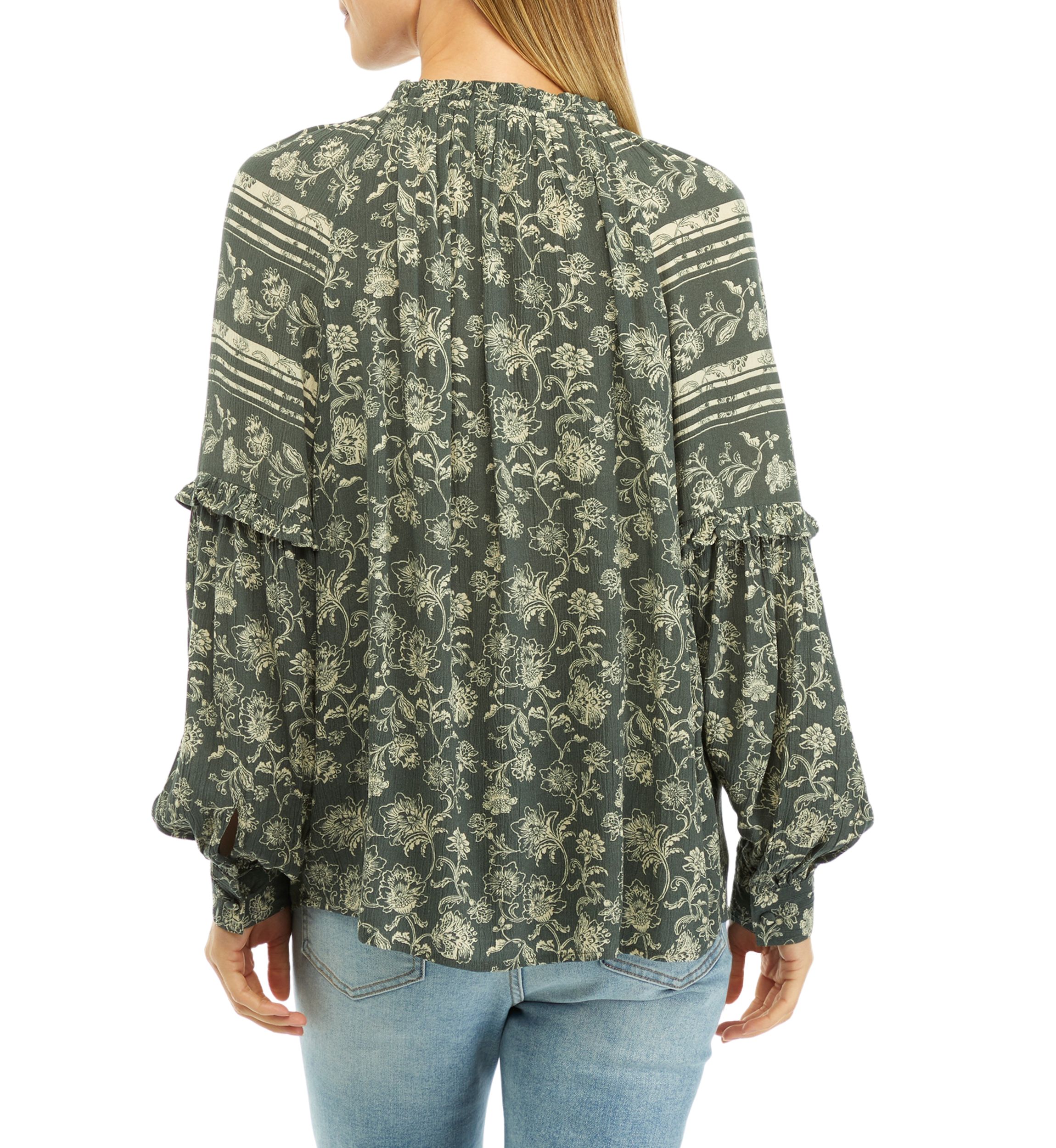 Womens Printed Split Neck Blouse