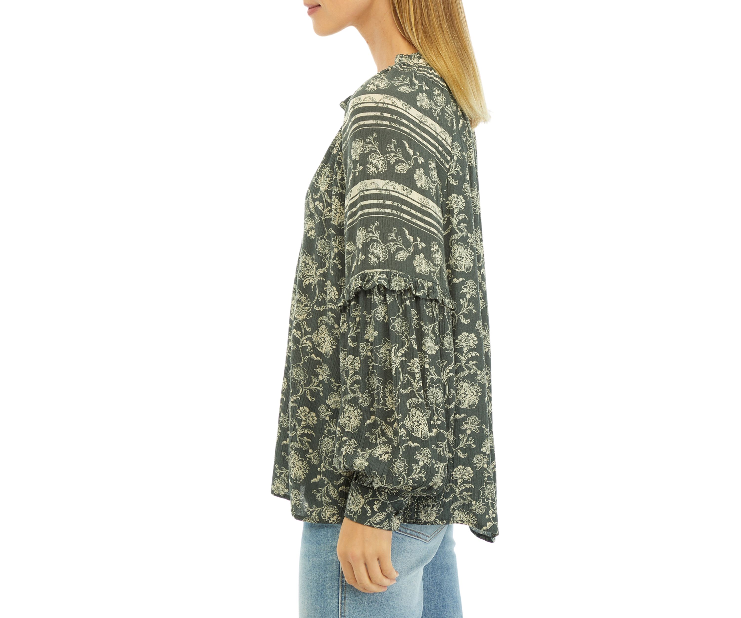 Womens Printed Split Neck Blouse