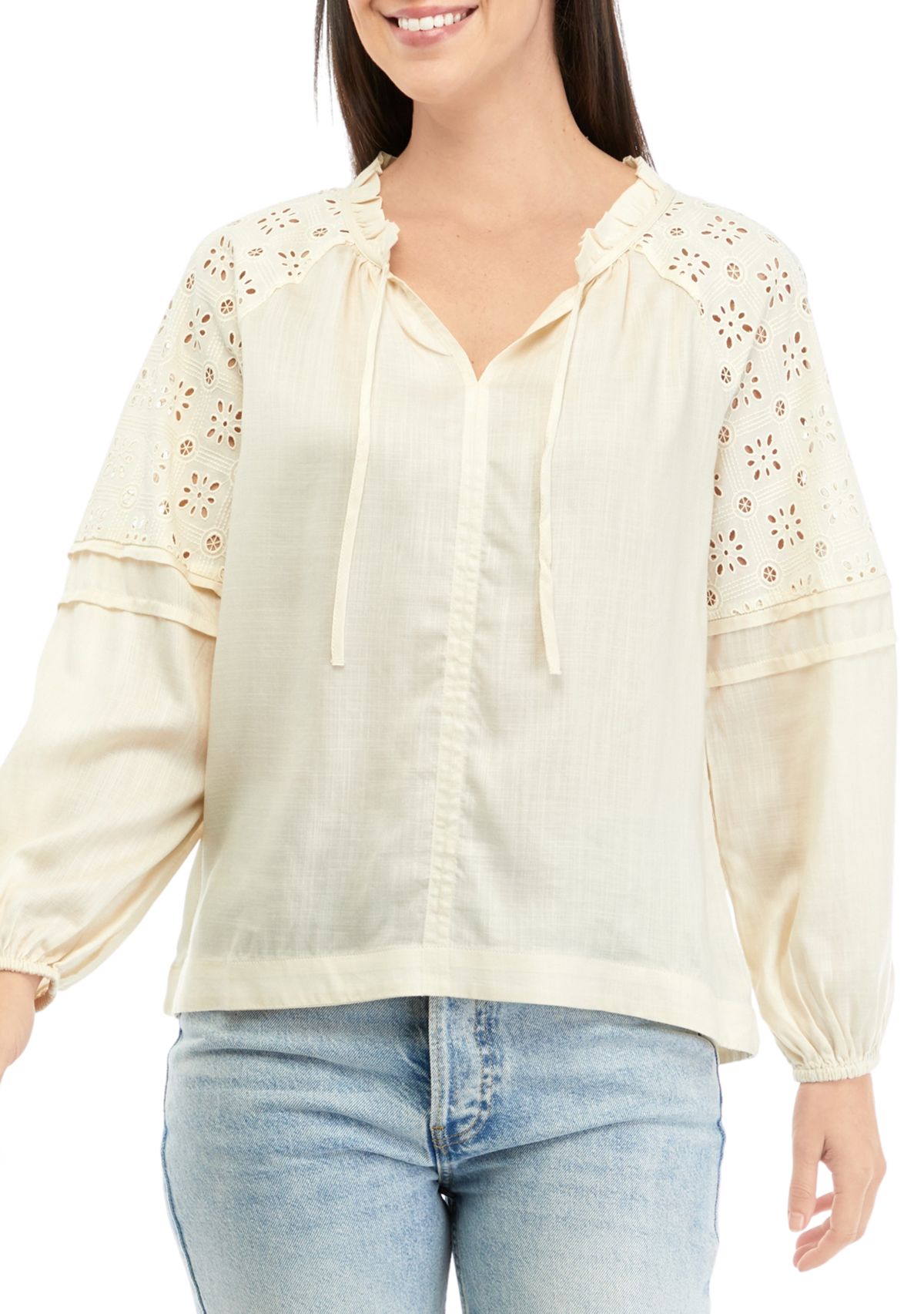 Womens Lace Inset Peasant Top