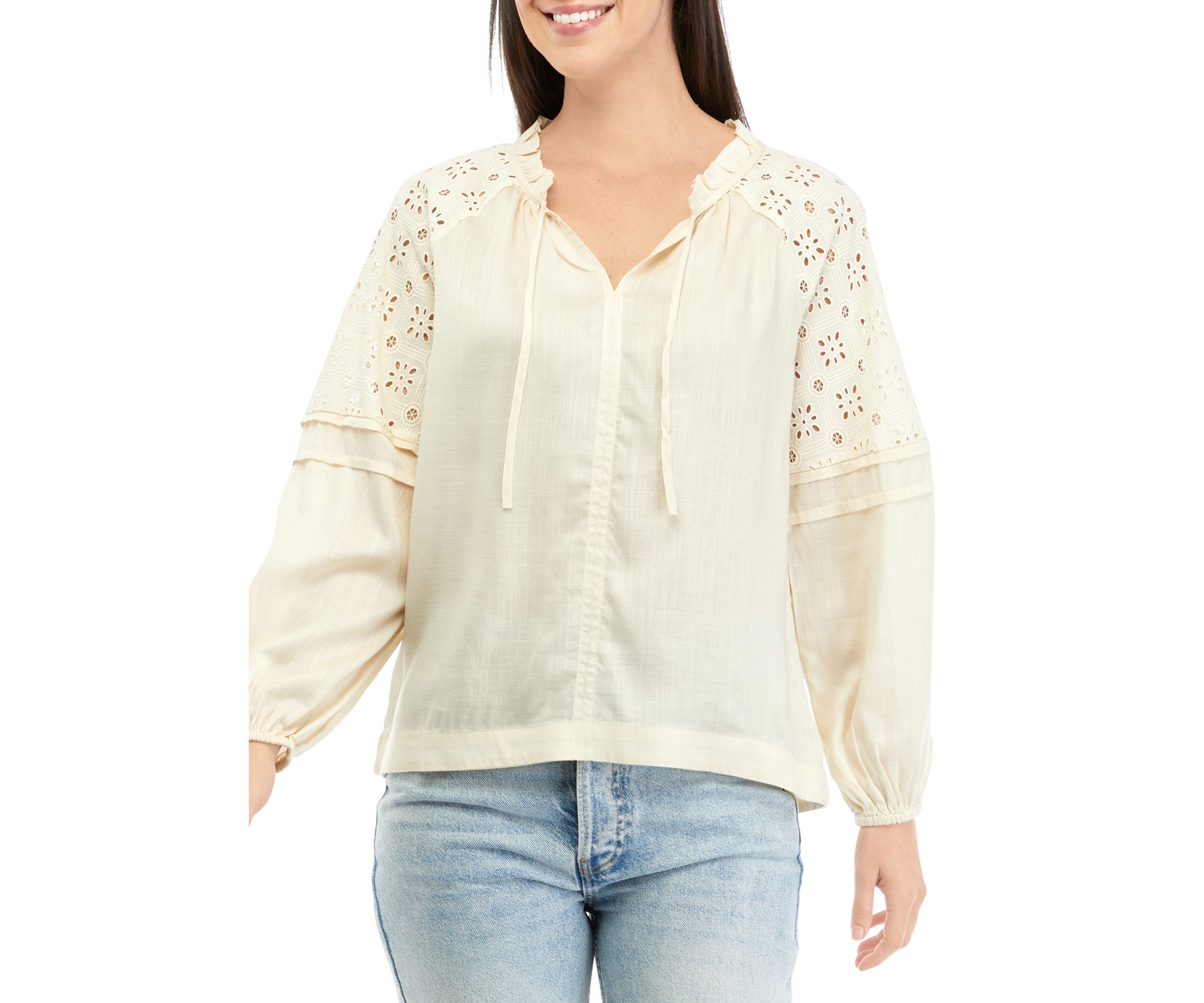 Womens Lace Inset Peasant Top