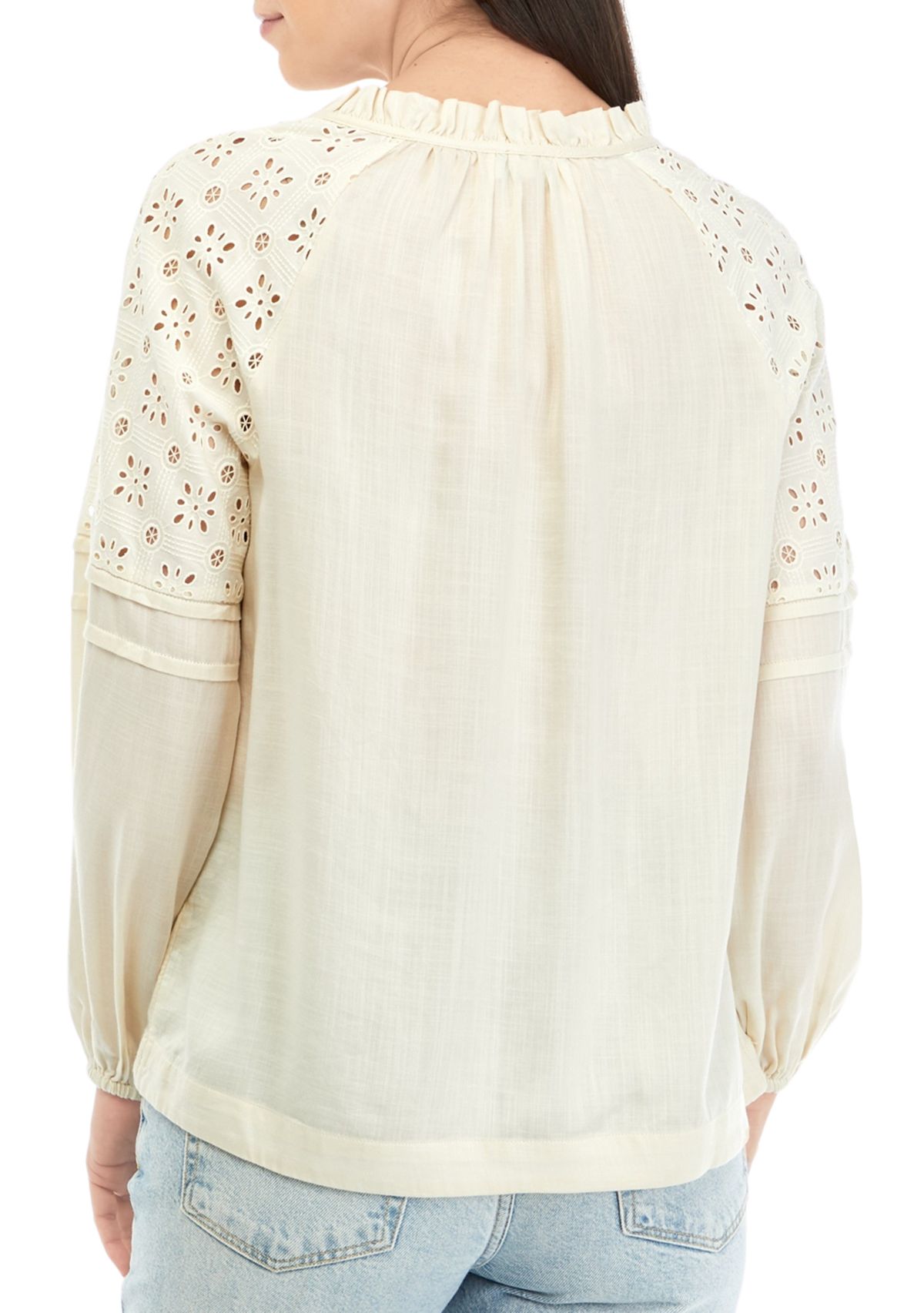 Womens Lace Inset Peasant Top