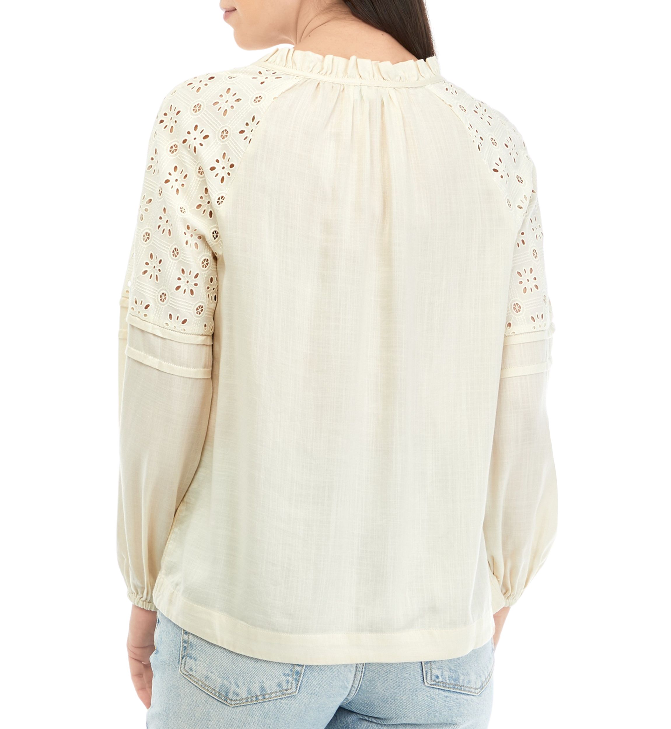 Womens Lace Inset Peasant Top