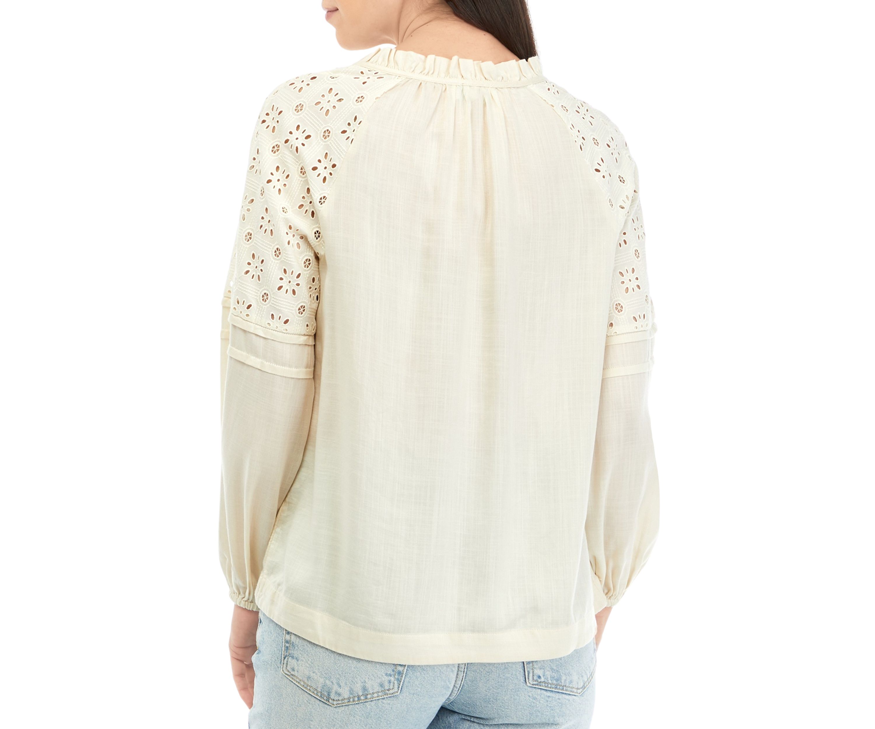 Womens Lace Inset Peasant Top