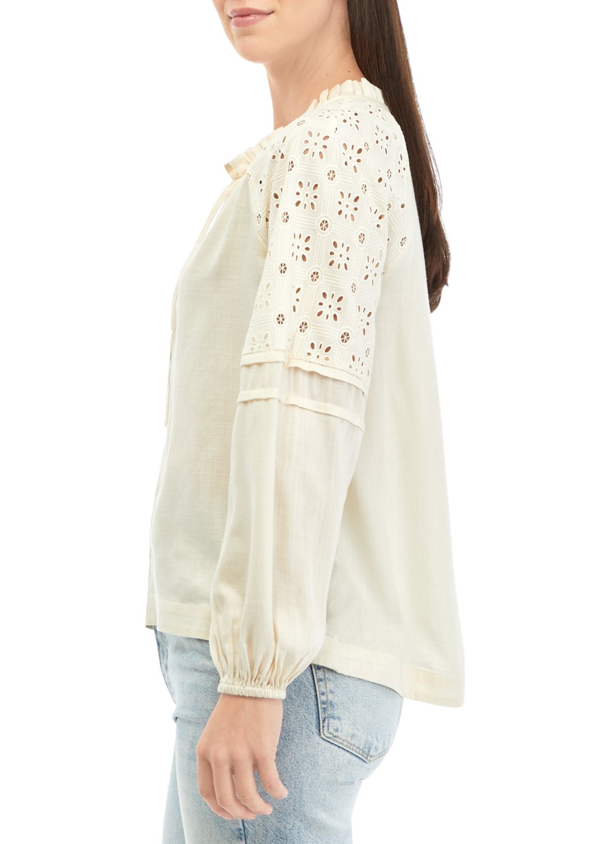 Womens Lace Inset Peasant Top