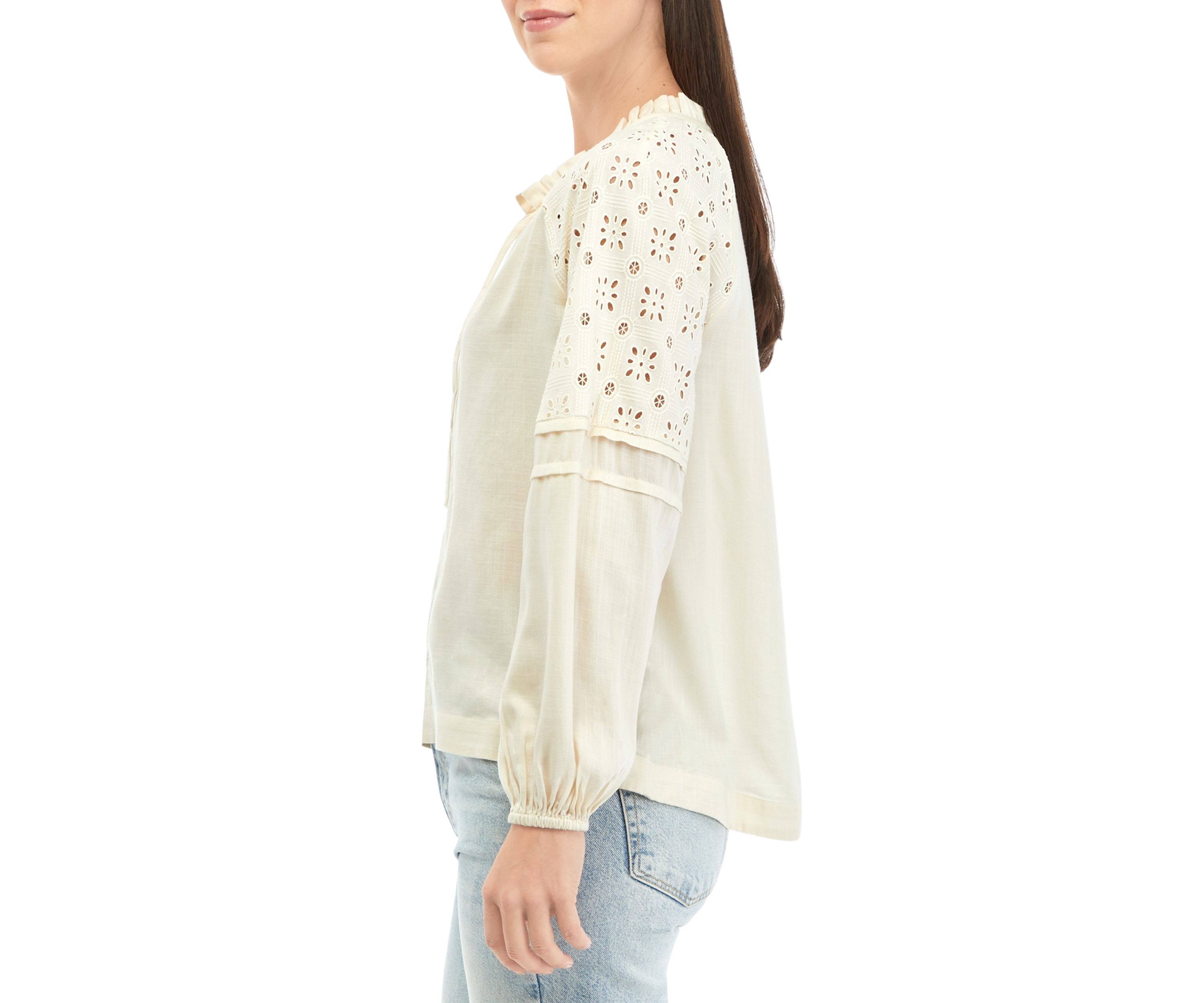 Womens Lace Inset Peasant Top