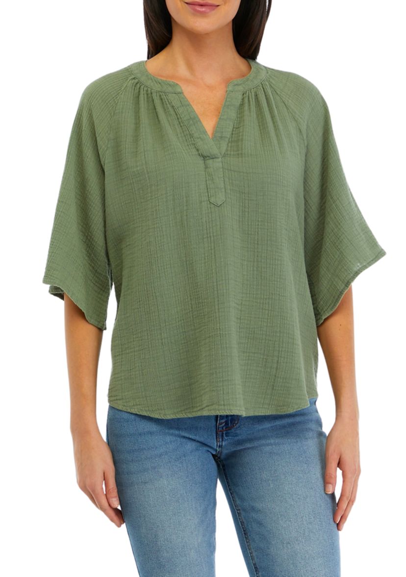Womens Bell Sleeve Popover Top