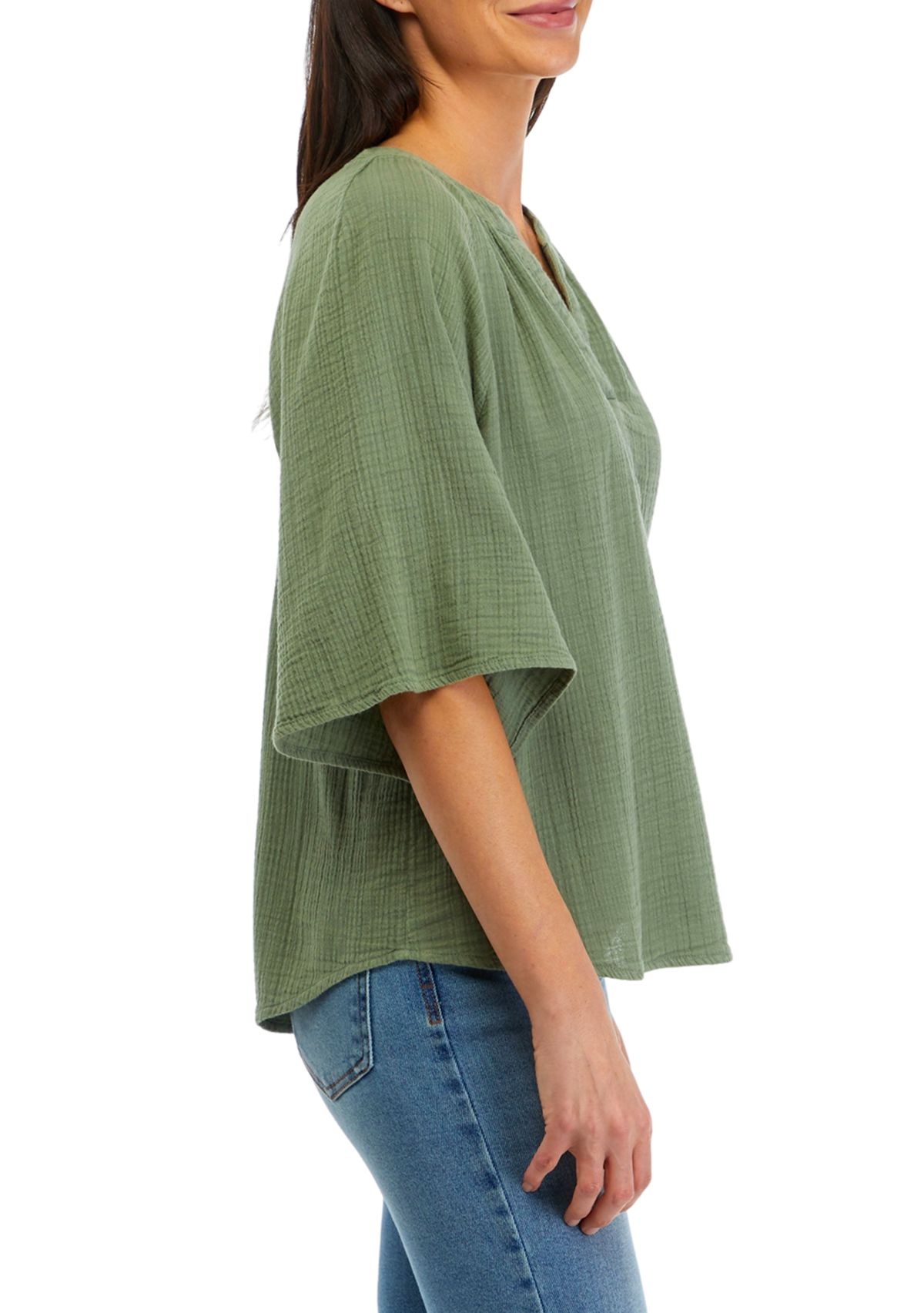 Womens Bell Sleeve Popover Top