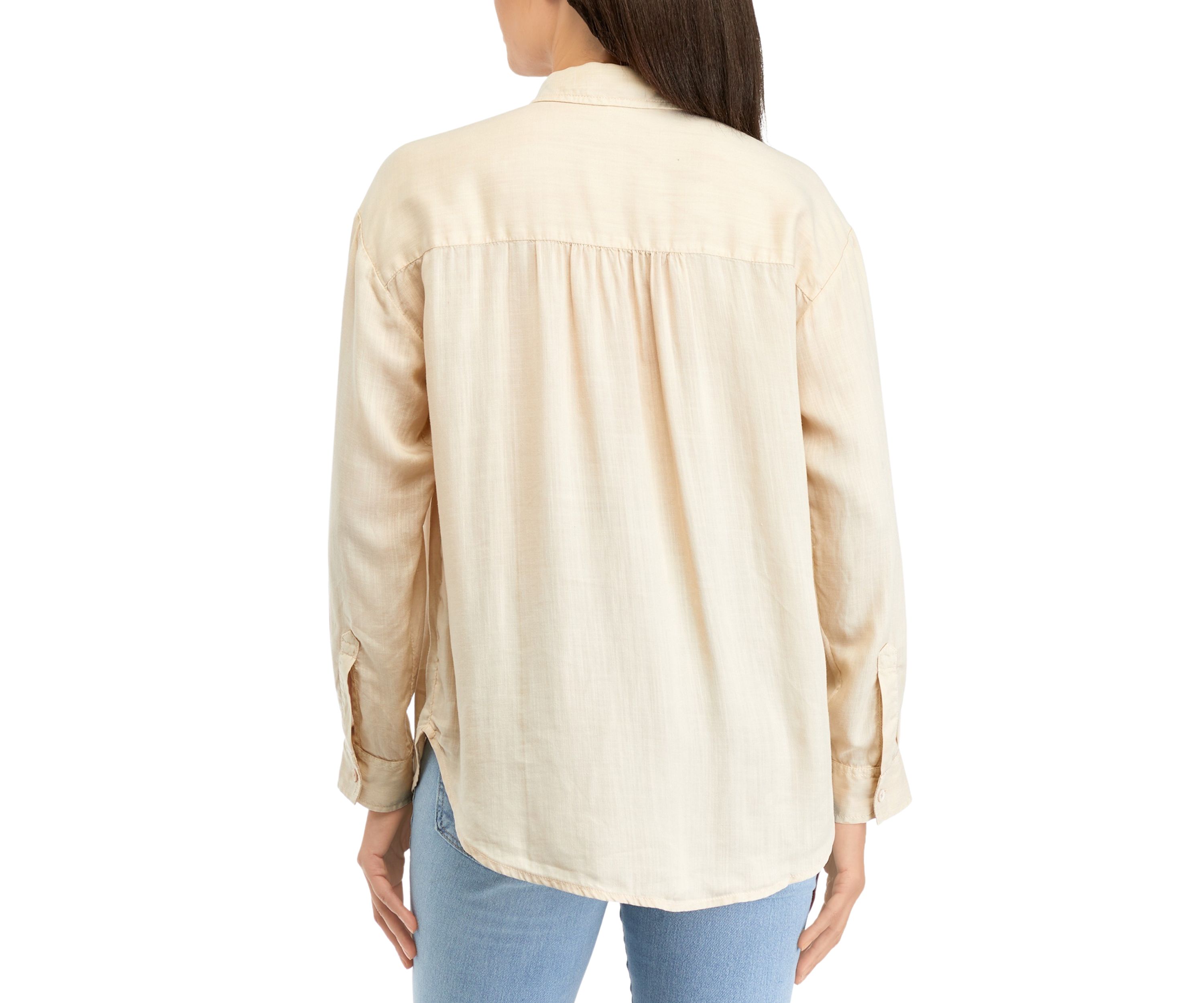 Womens Solid Button Down Boyfriend Shirt