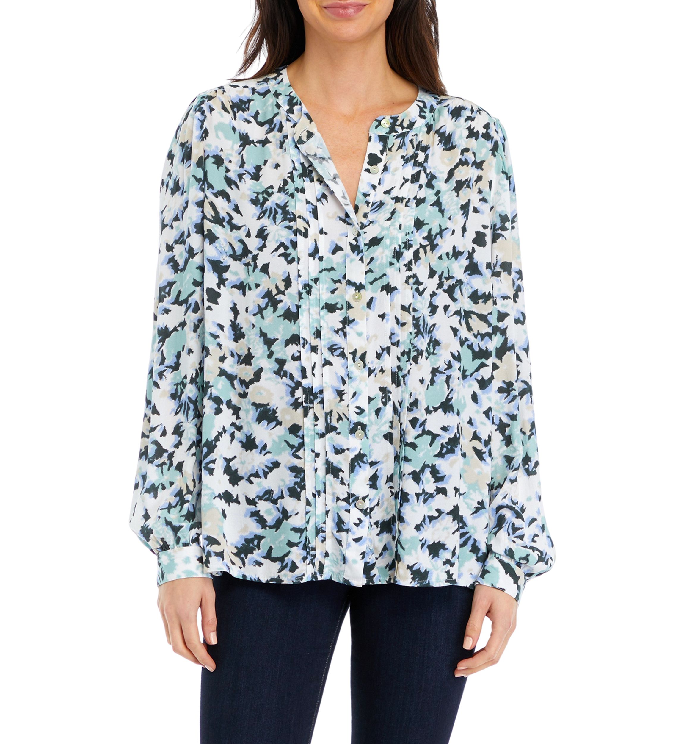 Womens Long Sleeve Pintuck Blouse