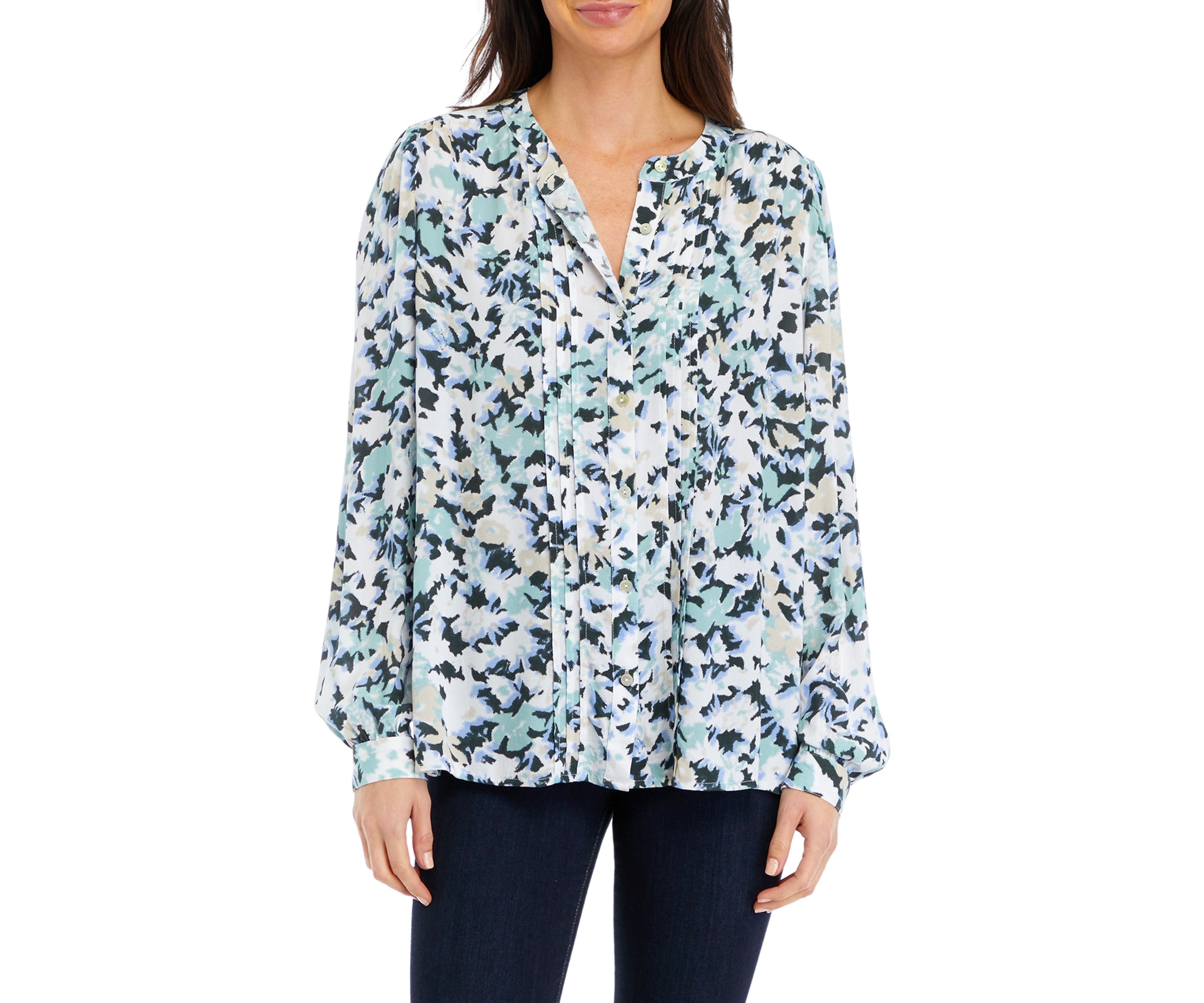 Womens Long Sleeve Pintuck Blouse