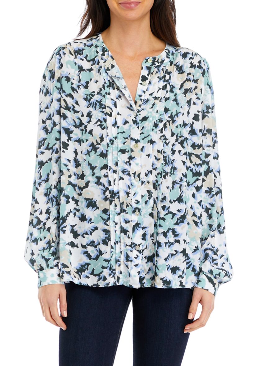 Womens Long Sleeve Pintuck Blouse