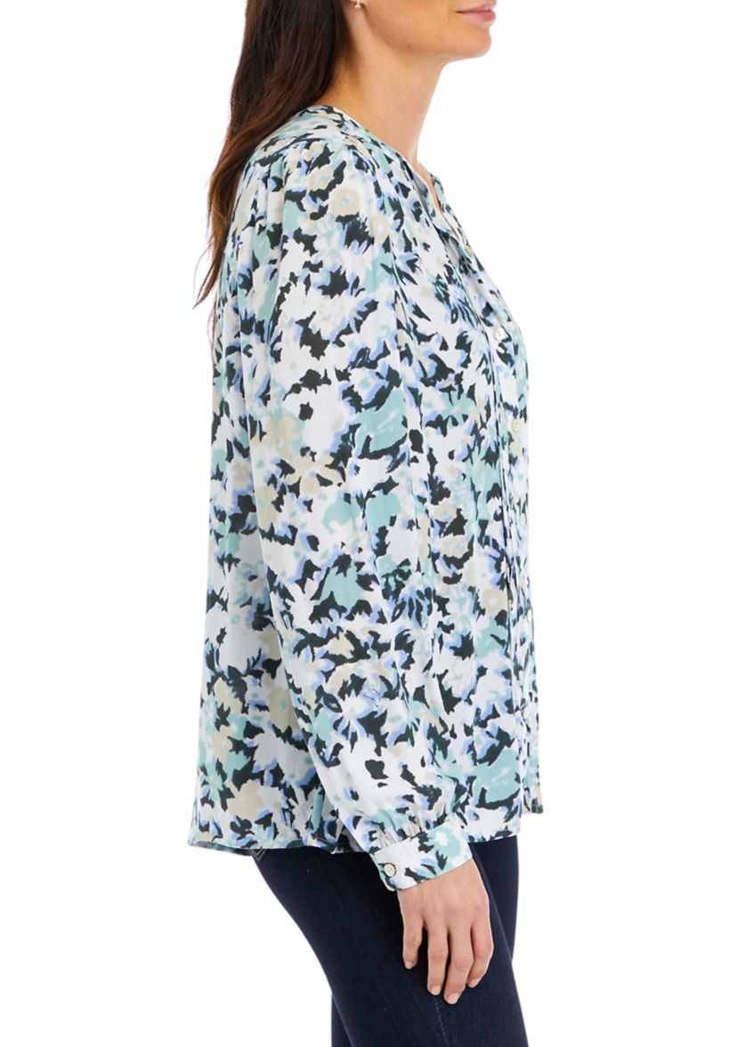Womens Long Sleeve Pintuck Blouse