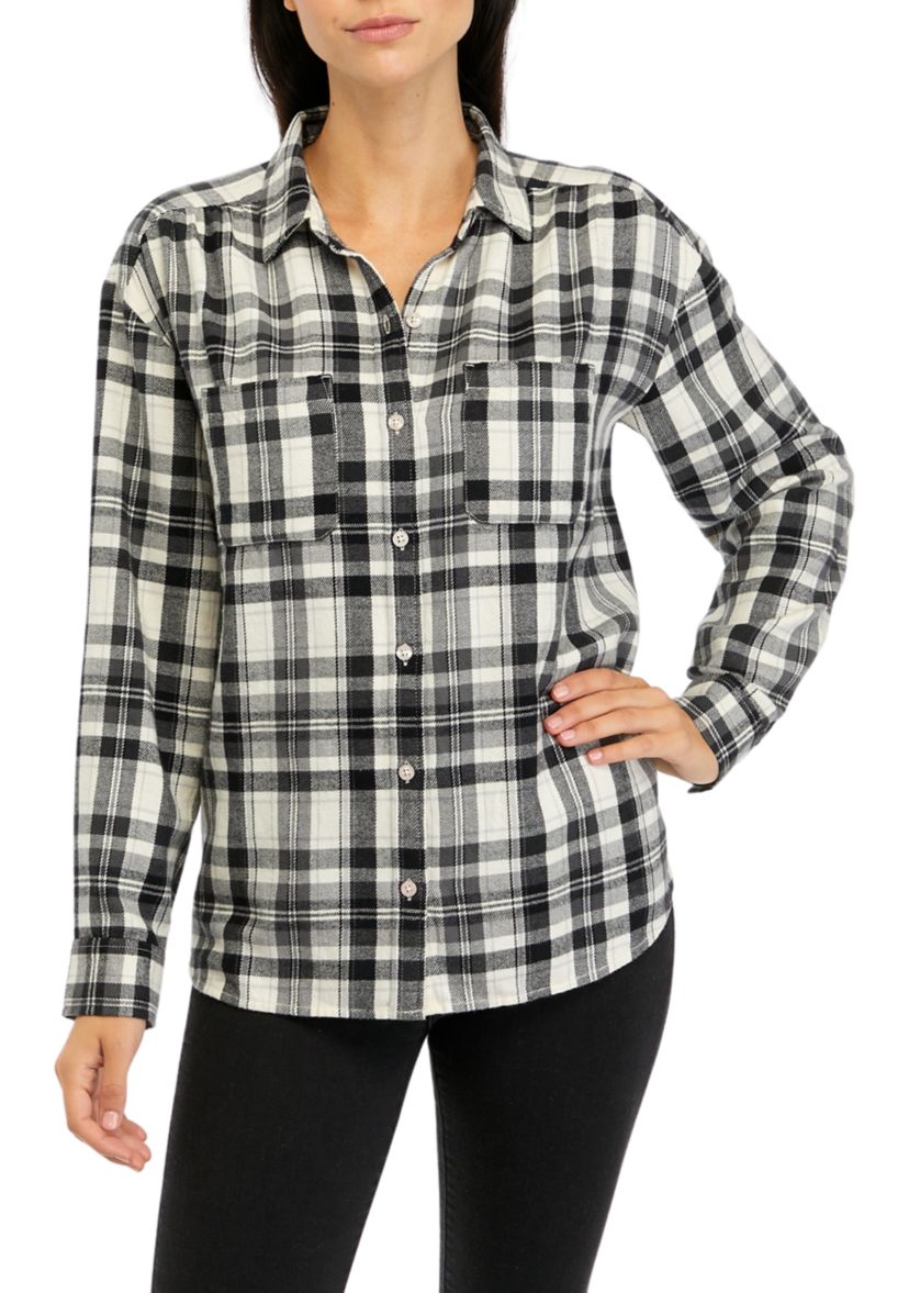 Womens Long Sleeve Yarn Dyed Boyfriend Shirt