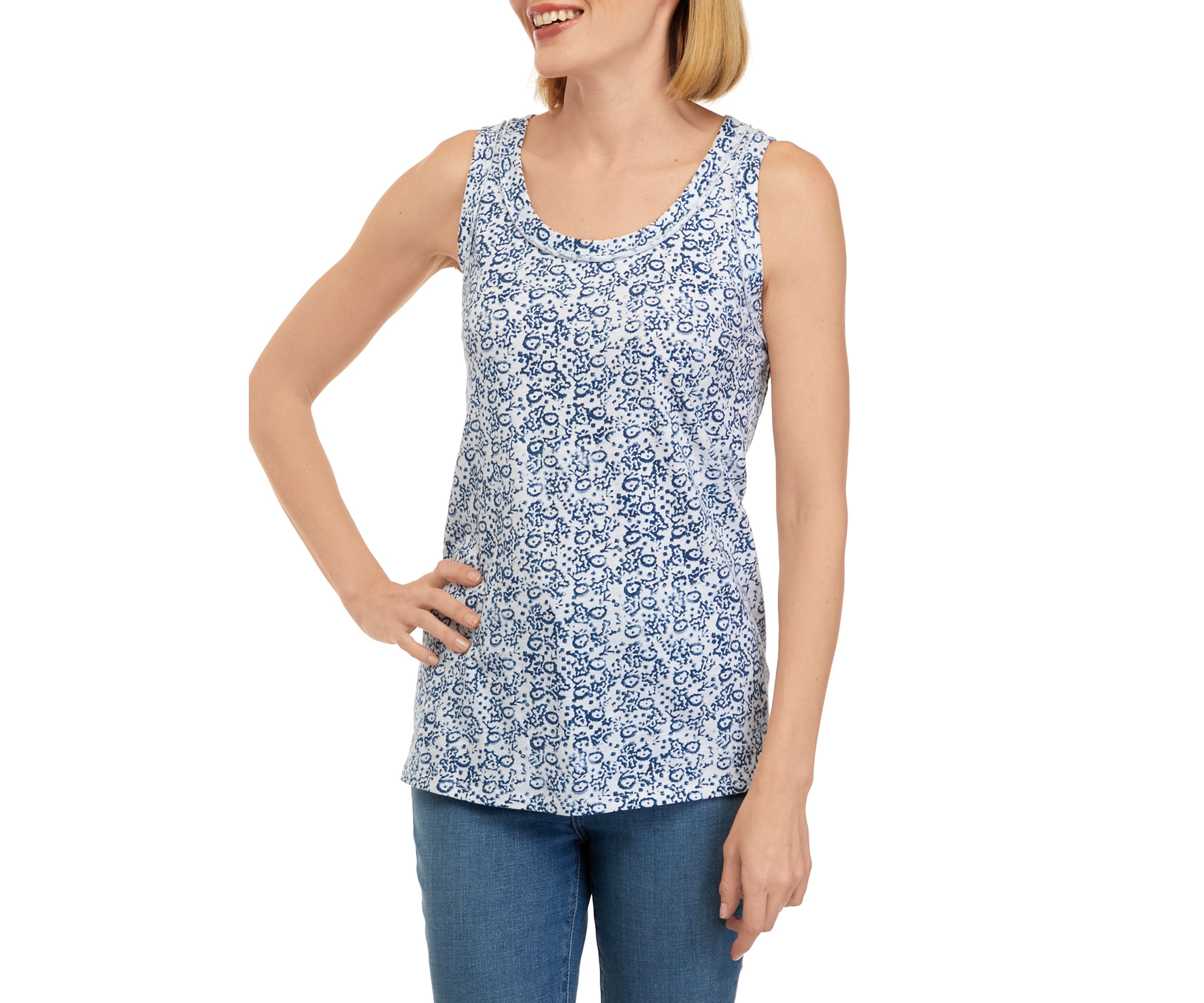 Womens Scoop Neck Raw Edge Printed Tank Top